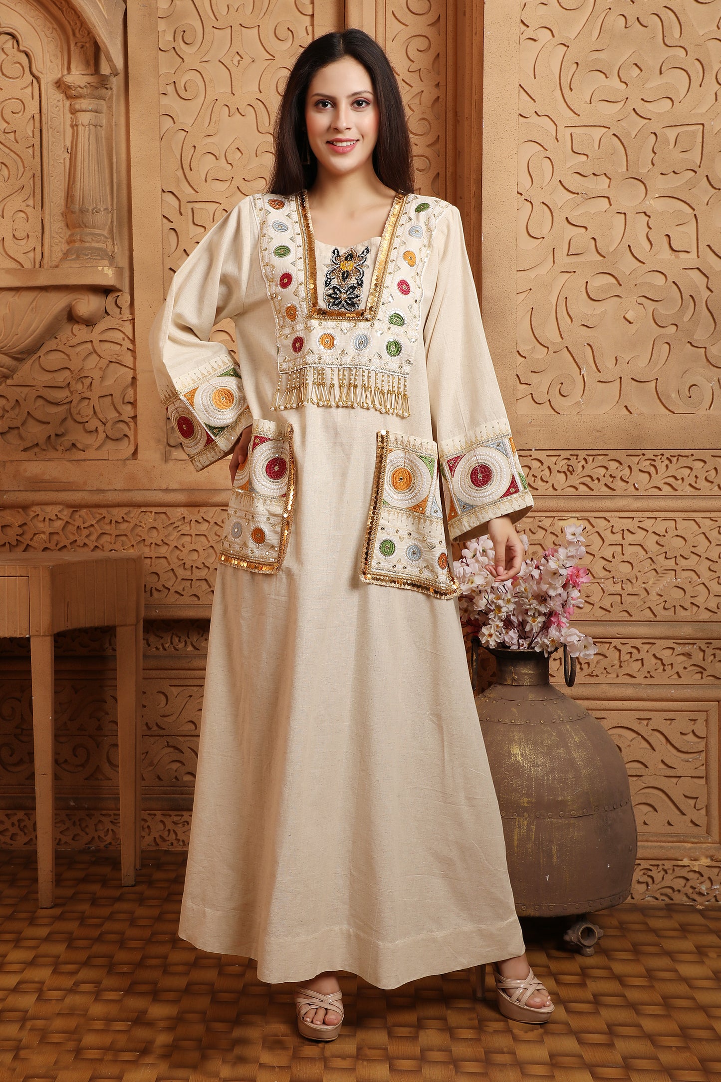 Embroidered Caftan Sequin Abaya Turkish Long Dress Robe 3XL / 60 Inches / Matching Embroidered Scarf (24 X 71 Inches) Embroidered Caftan Sequin Abaya Turkish Long Dress Robe 3XL / 60 Inches / Matching Embroidered Scarf (24 X 71 Inches)