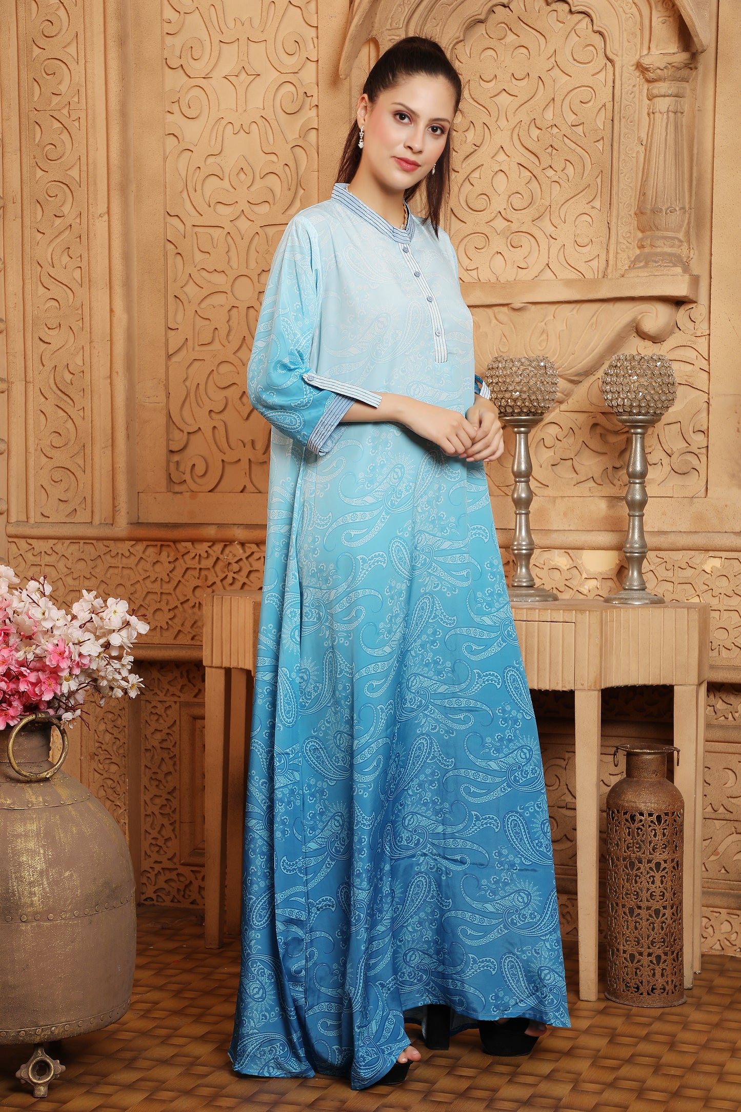 Shaded Blue Kaftan Farasha Long Maxi Dress 3XL / 60 Inches / No Scarf Shaded Blue Kaftan Farasha Long Maxi Dress 3XL / 60 Inches / No Scarf
