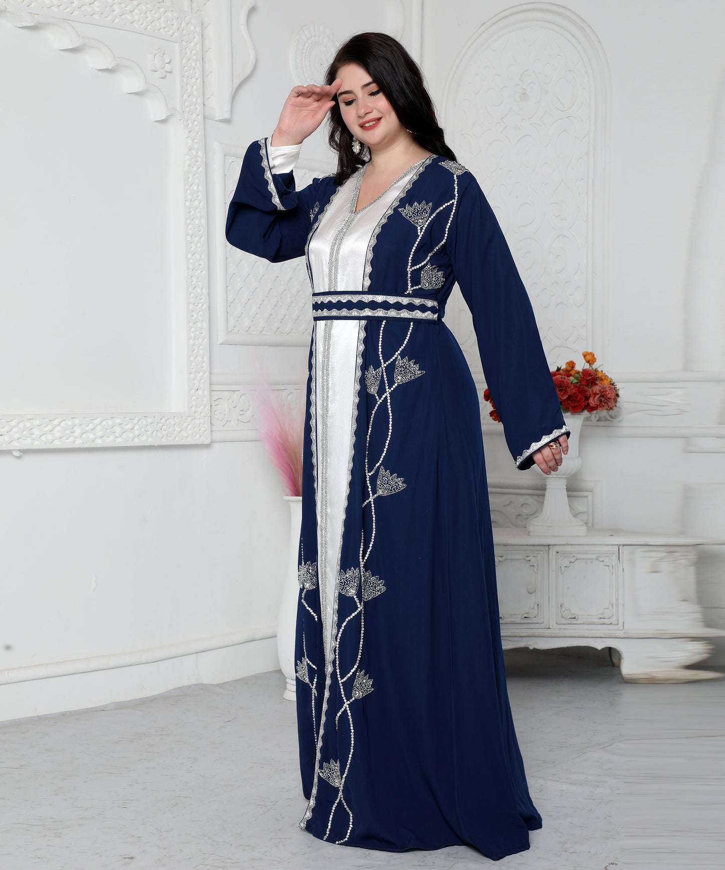 Floral Pattern Embroidery Kaftan With Cut Dana – Maxim Creation