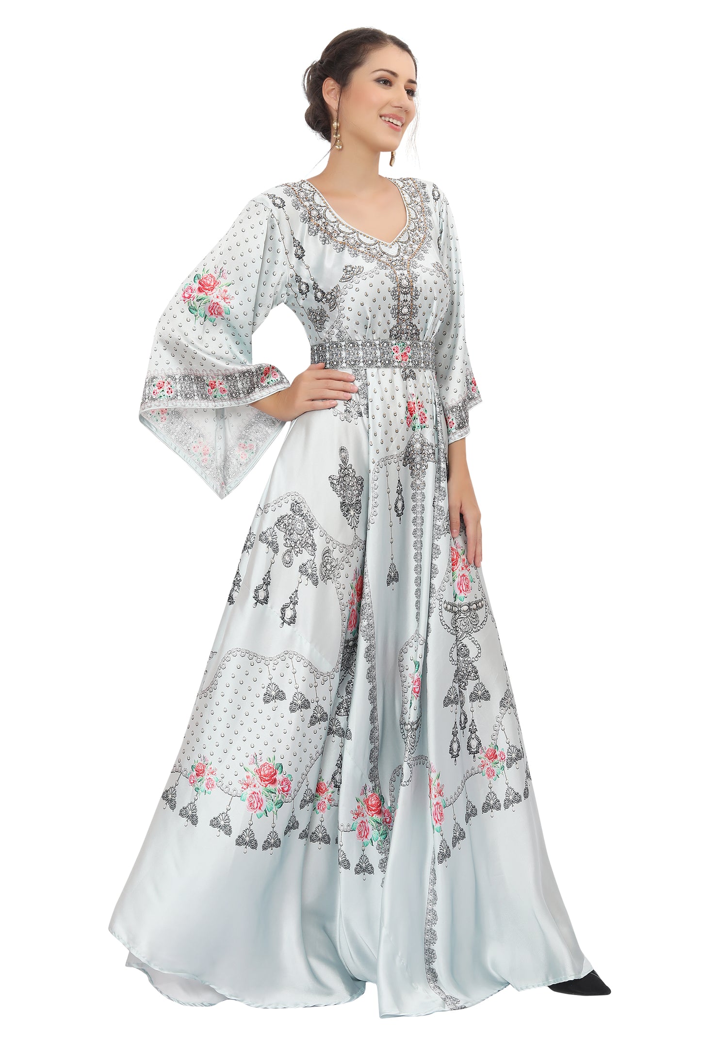 Charger l&amp;#39;image dans la galerie, Designer Digital Printed Party Gown With Bell Sleeve
