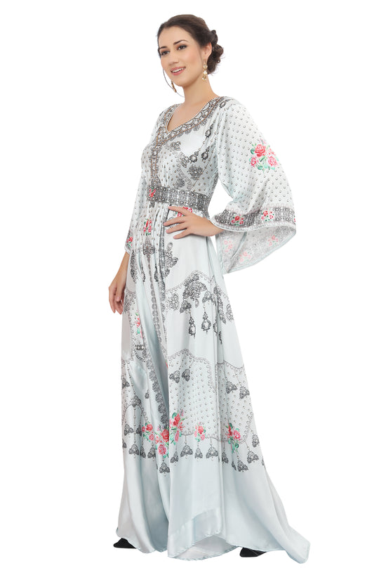 Designer Digital Printed Party Gown With Bell Sleeve