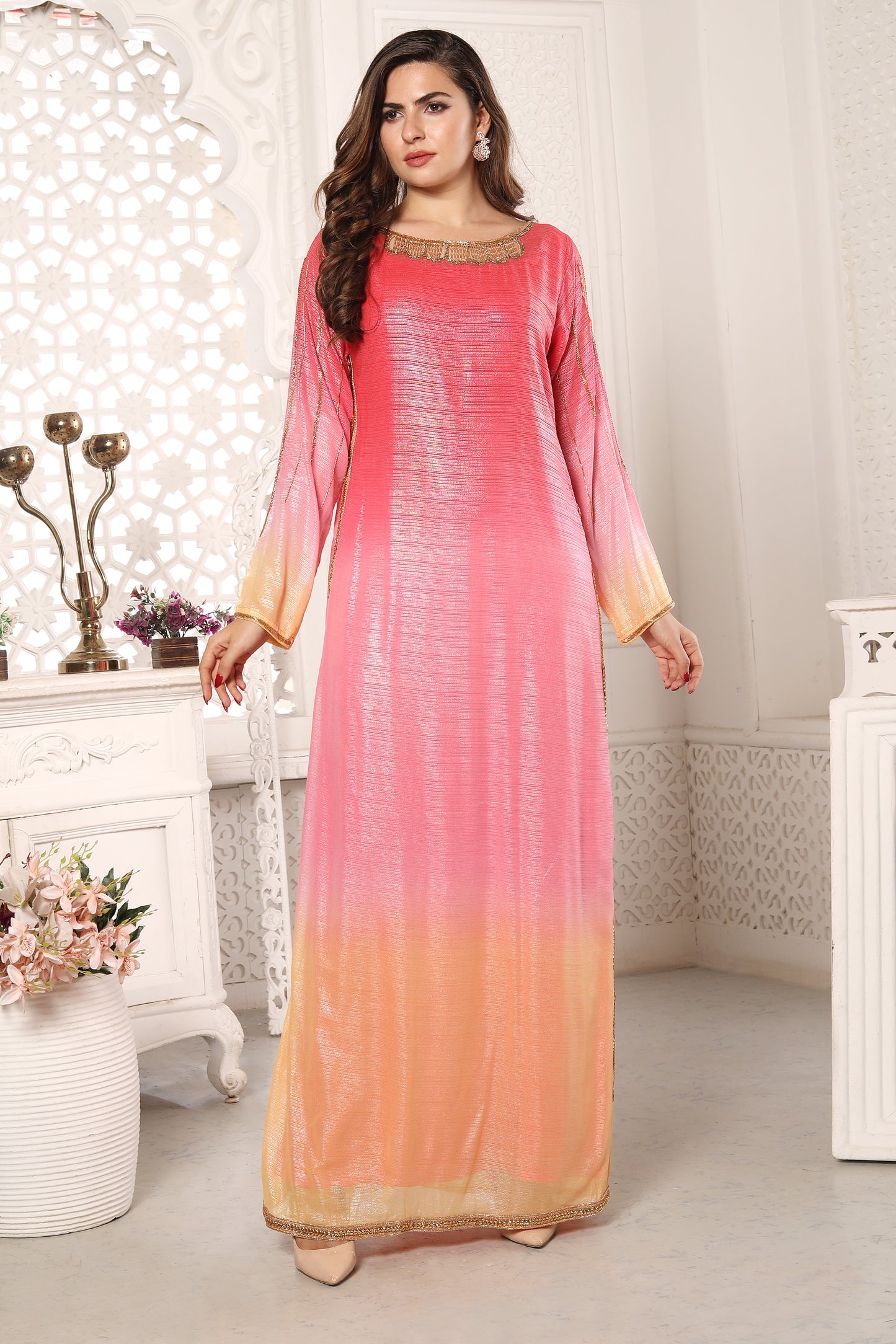 pink and orange ombre dress Simmi lace trim satin bandeau maxi with back cut out in a stunning maxi crafted for those who demand luxury and artistry SNDY'S Women's Amaya Ombr Satin
