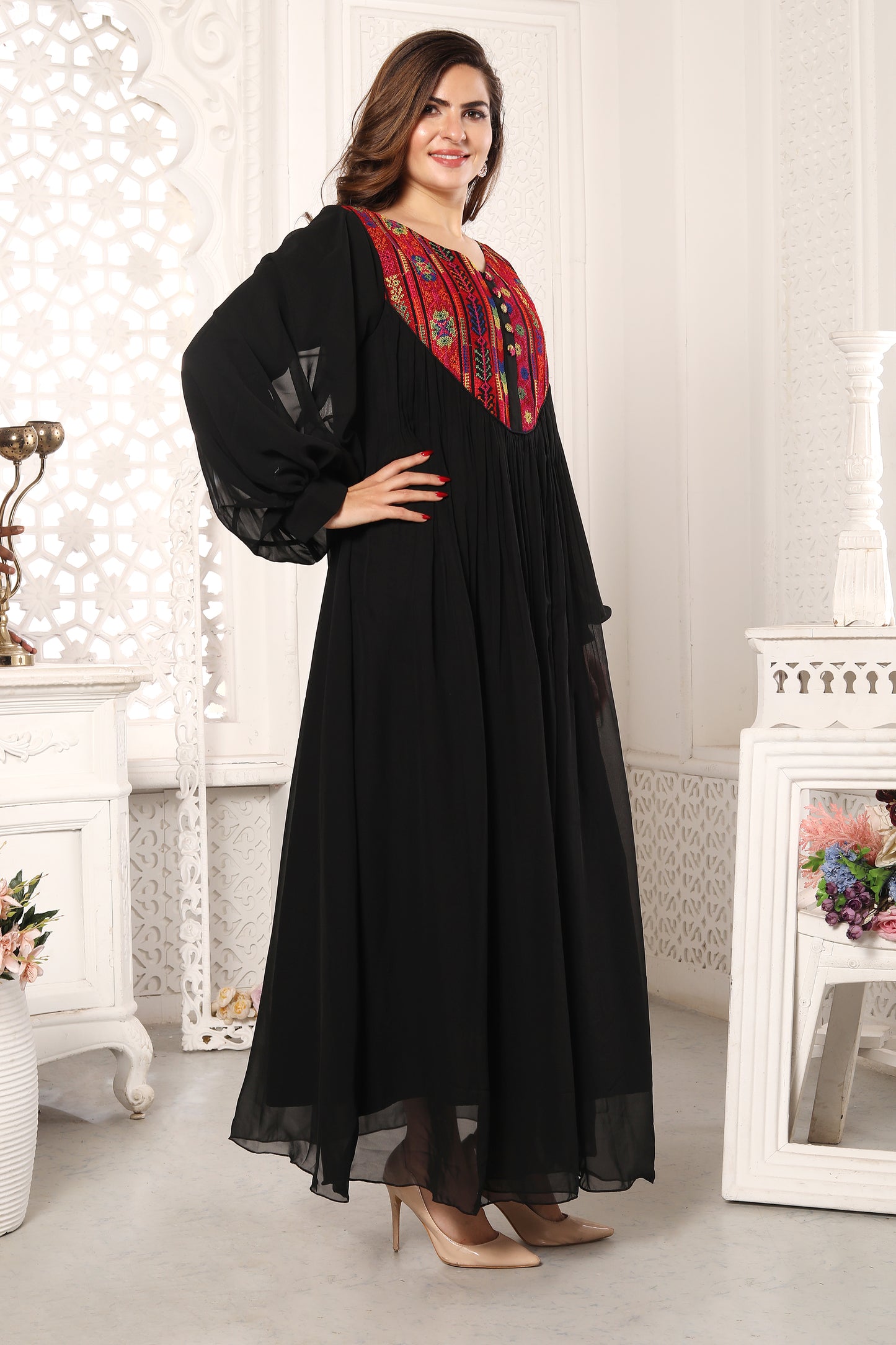 Little Black Dress Thread Embroidery Maxi by Maxim Creation M / 56 Inches / Matching Embroidered Scarf (24 X 71 Inches) Little Black Dress Thread Embroidery Maxi by Maxim Creation M / 56 Inches / Matching Embroidered Scarf (24 X 71 Inches)