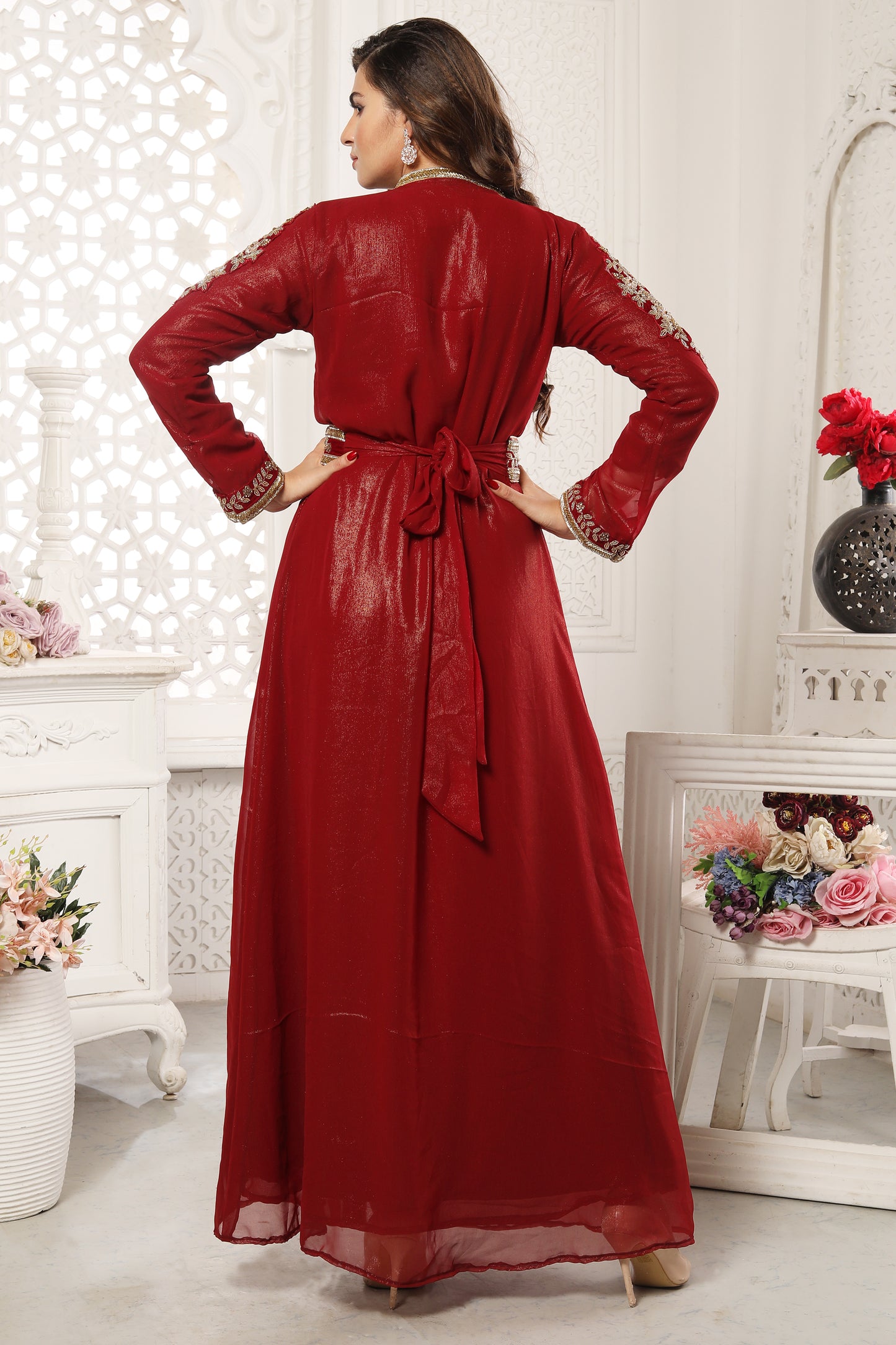 red moroccan dress Beautiful Red Moroccan Kaftan Dress for Wedding Guest Hand Beaded Gown