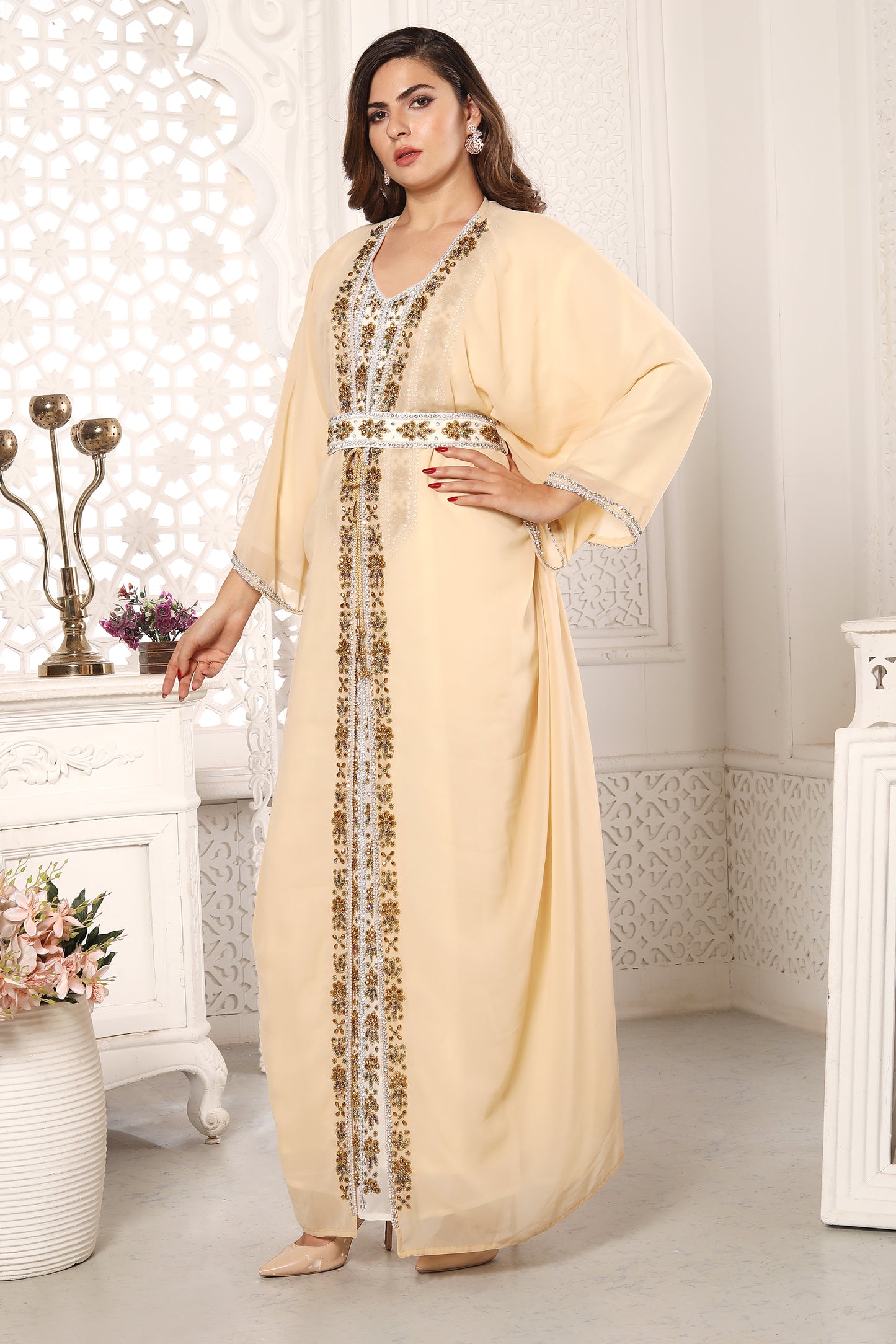 beige kaftan dress ALAA Beige Slik Linen Kaftan Dress size 8 (US)