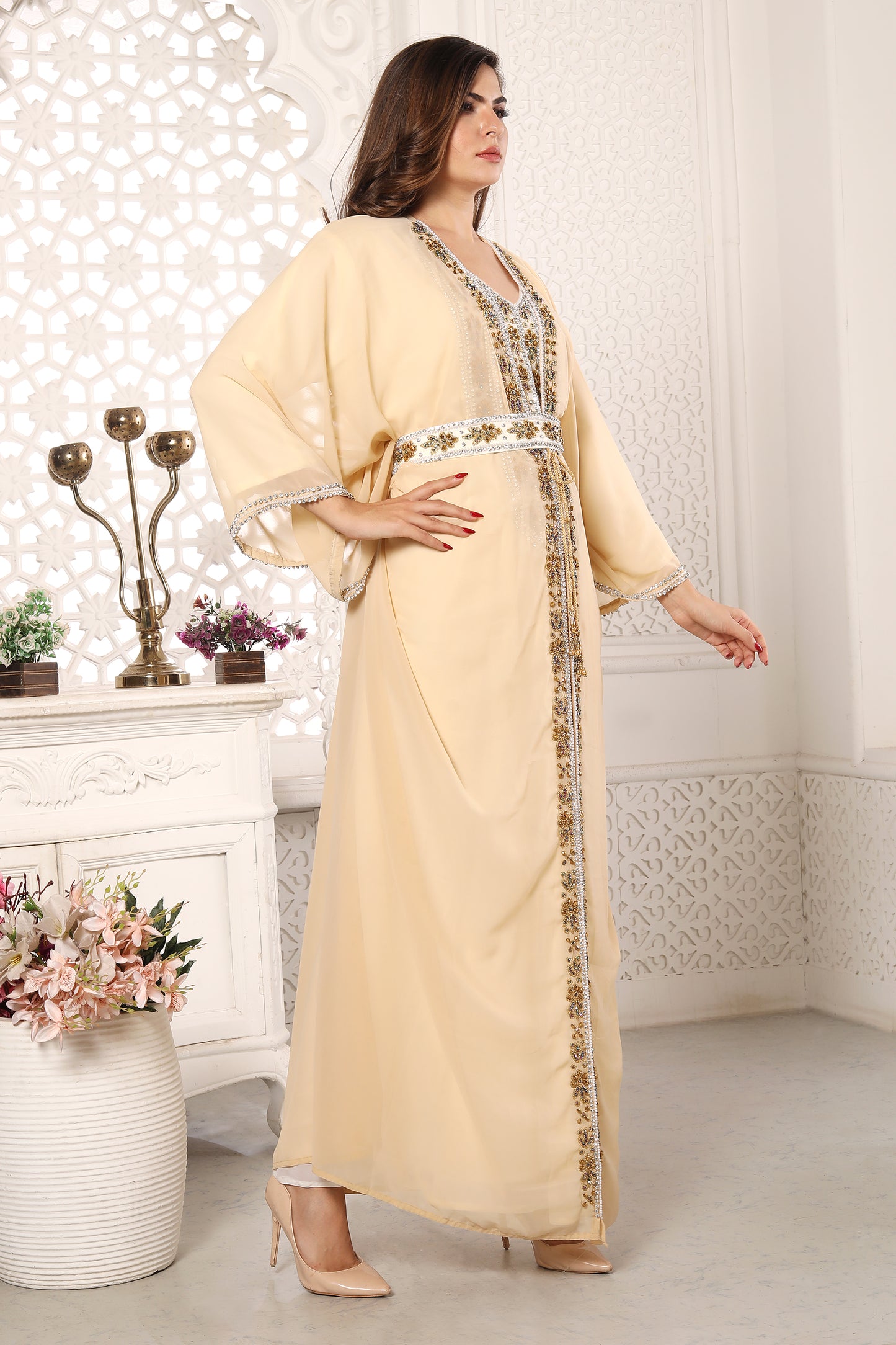 Traditional Dubai Kaftan for Eid Takchita Beige Dress for women Traditional Dubai Kaftan for Eid Takchita Beige Dress for women