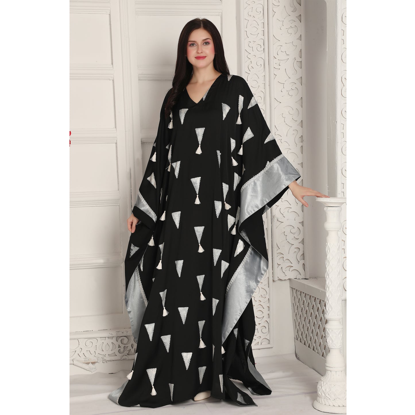 Flowy Kaftan Dress with Tassels & Silver print Maxim Creation Flowy Kaftan Dress with Tassels & Silver print Maxim Creation