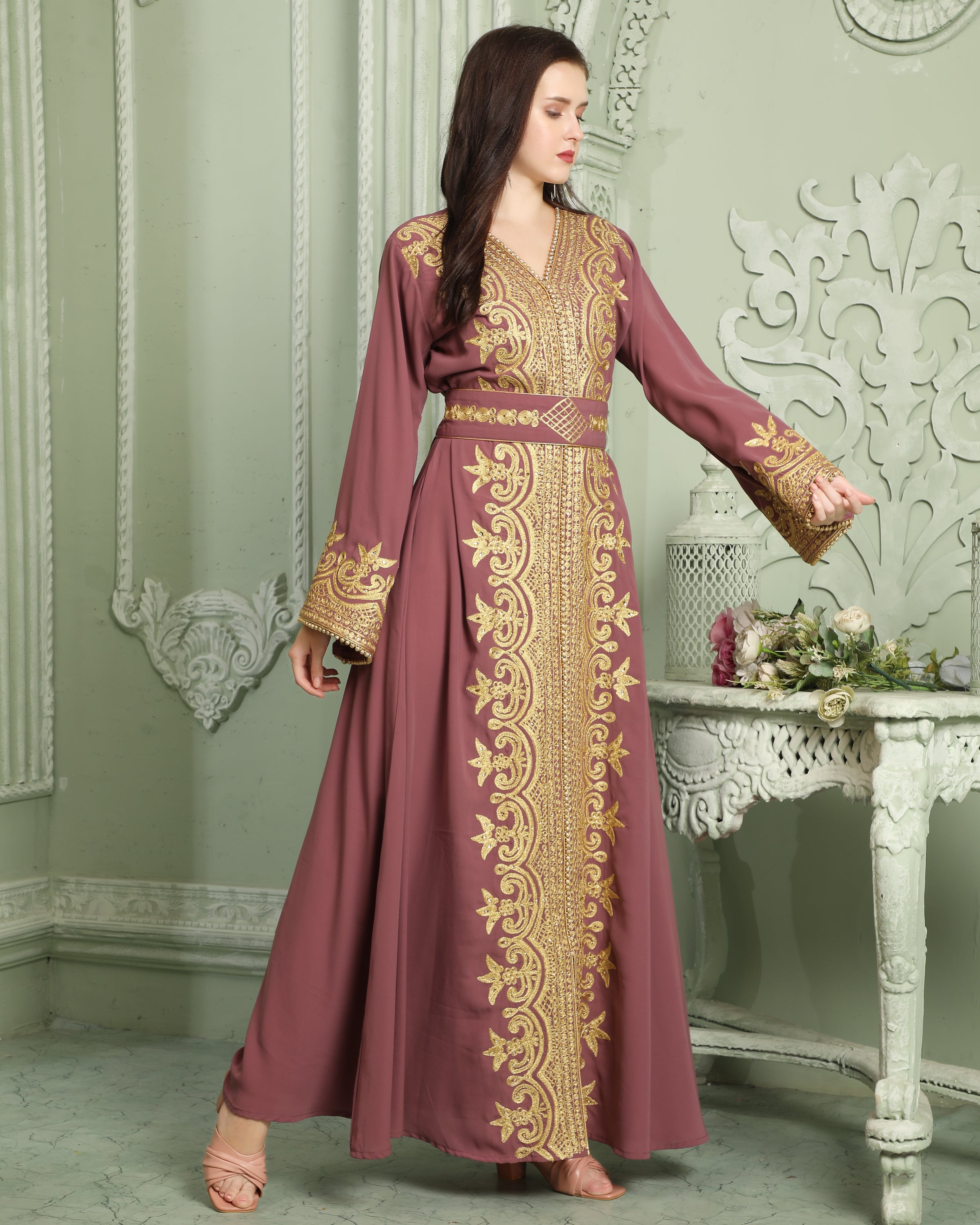 Designer Jalabiya Caftan With Golden Hand Embroidery – Maxim Creation