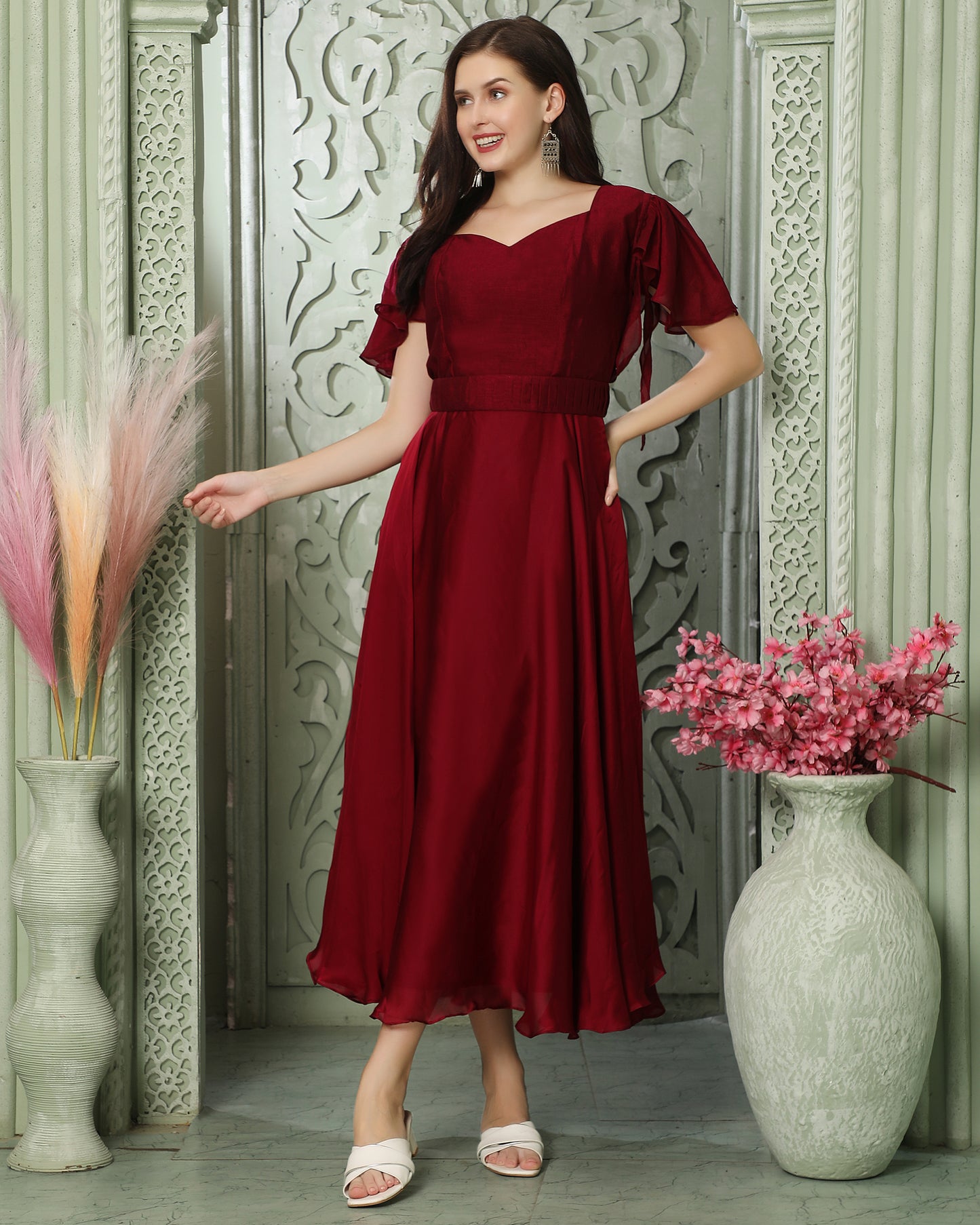 cherry red bridesmaid dresses Doris Chiffon Dress - Black The vibrant color and unique silhouette create a striking yet elegant look Cherry Red Bridesmaid Dresses