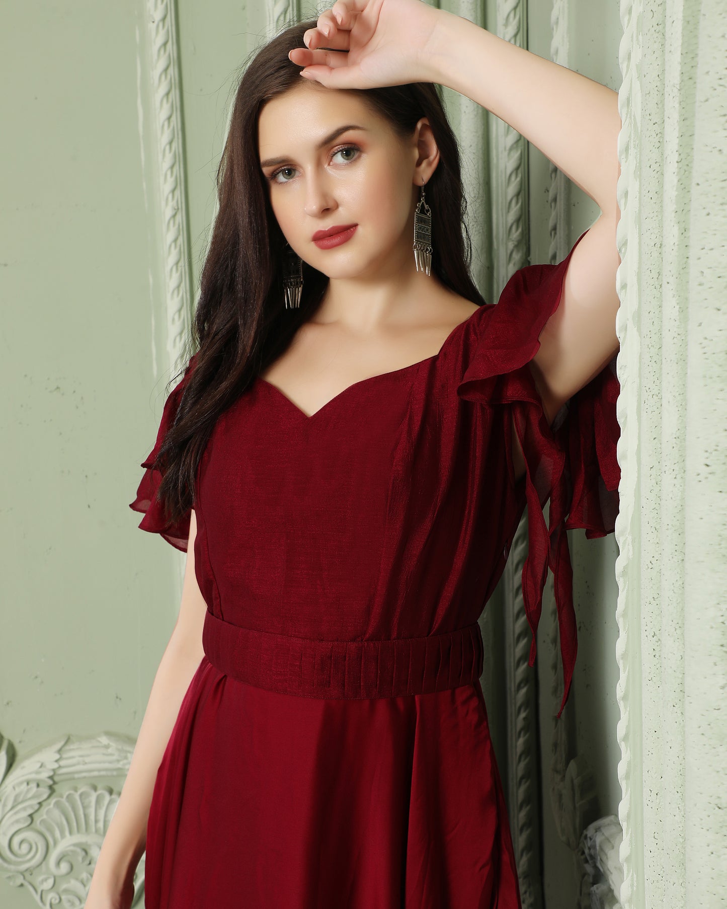 Cherry Red Partywear Heart Neck Dress Maxim Creation Cherry Red Partywear Heart Neck Dress Maxim Creation