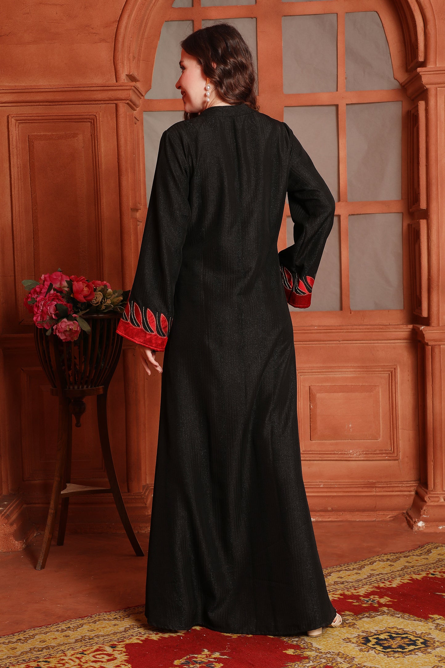 Designer Jalabiya in Black with Red Embroidery and Buttons Maxim Creation Designer Jalabiya in Black with Red Embroidery and Buttons Maxim Creation