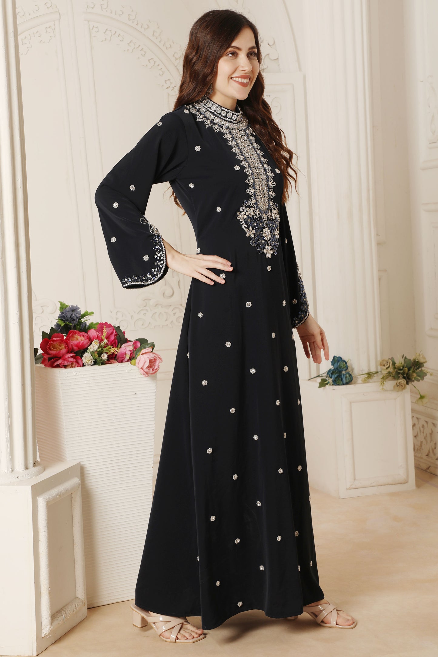 Navy Blue Crystal Bling Embroidered Flared Wedding Gown Maxim Creation Navy Blue Crystal Bling Embroidered Flared Wedding Gown Maxim Creation