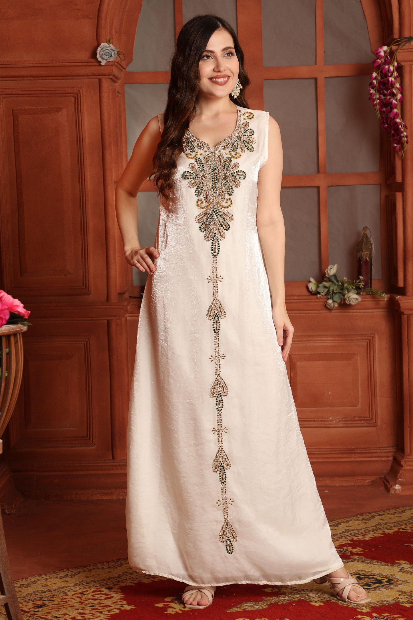 Multicolor crystal Hand-Embroidered Wedding Gown in Cream Maxim Creation Multicolor crystal Hand-Embroidered Wedding Gown in Cream Maxim Creation