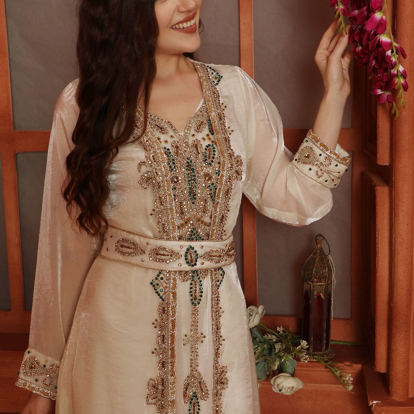 cream and gold traditional dress Exquisite Afghan Wedding Dress