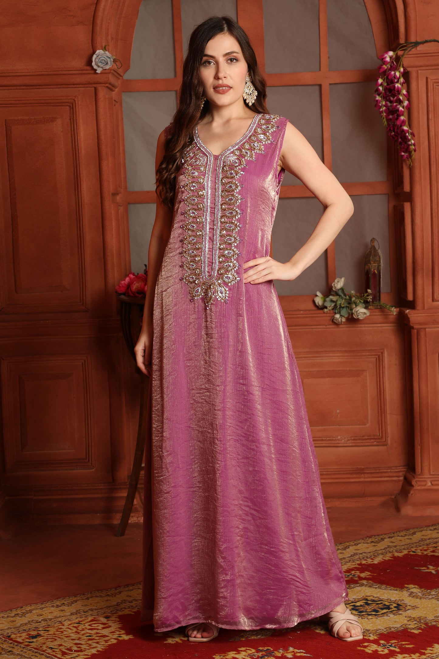 Hand-Made Pink Wedding Gown with Hand Embroidery 2XL / 60 Inches / No Scarf Hand-Made Pink Wedding Gown with Hand Embroidery 2XL / 60 Inches / No Scarf