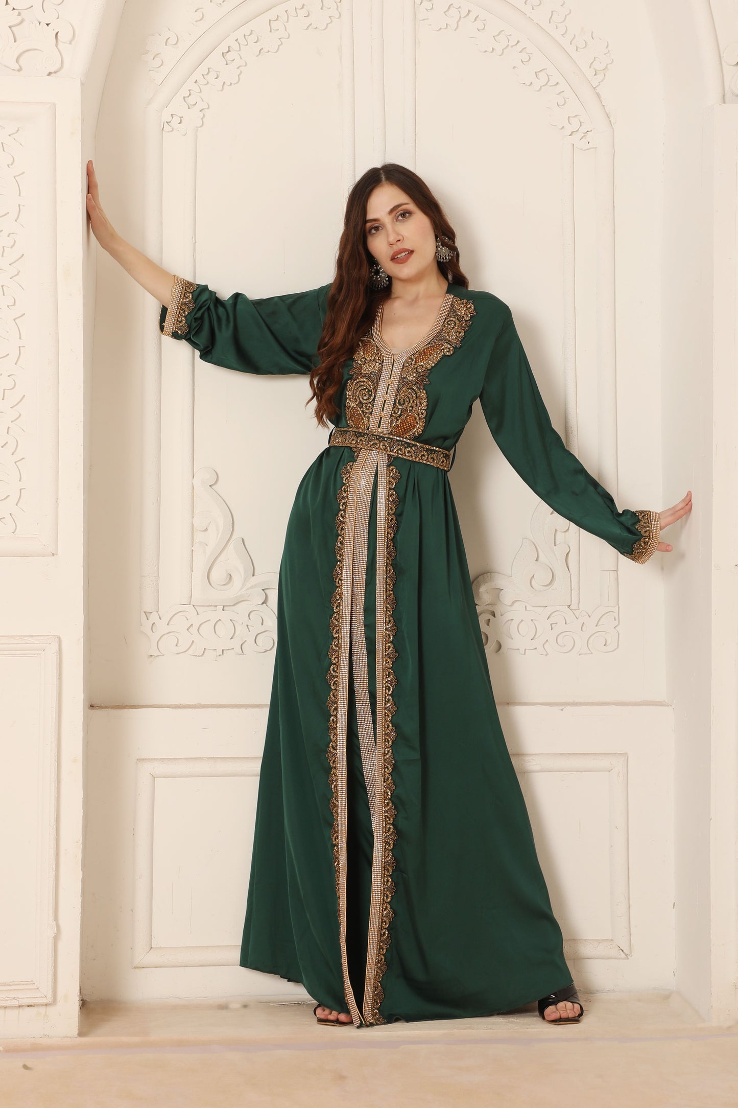 lace kaftan dress Amazon.com: Lace Trim V-Neck Kaftan Dress, Long Sleeve Maxi Dress with Belt, Gold Embroidery Women's Evening Gown (S) : Clothing, Shoes & Jewelry