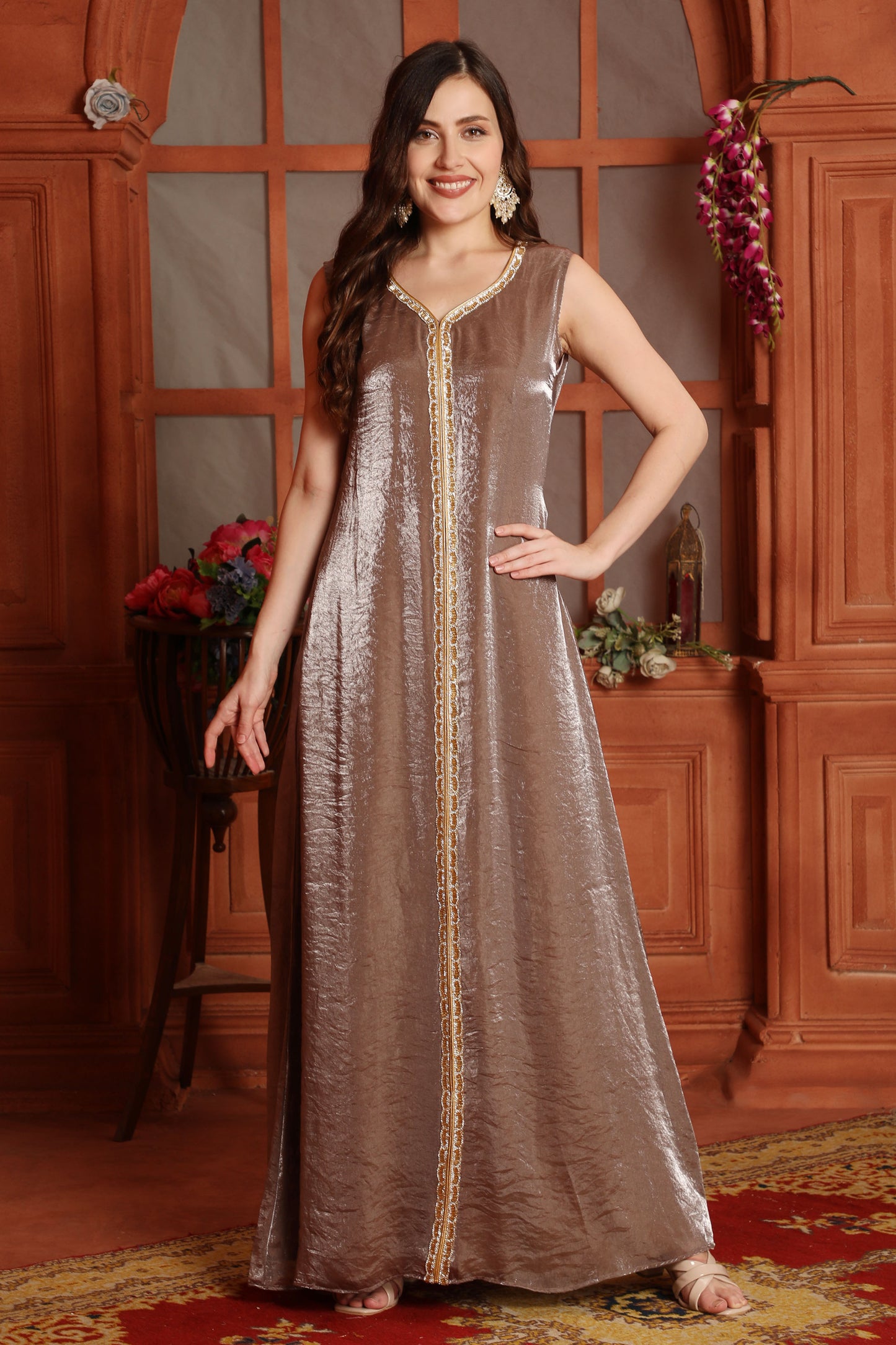 Embroidered Wedding Dress with Two Tone V-Neck Jacket Maxim Creation Embroidered Wedding Dress with Two Tone V-Neck Jacket Maxim Creation