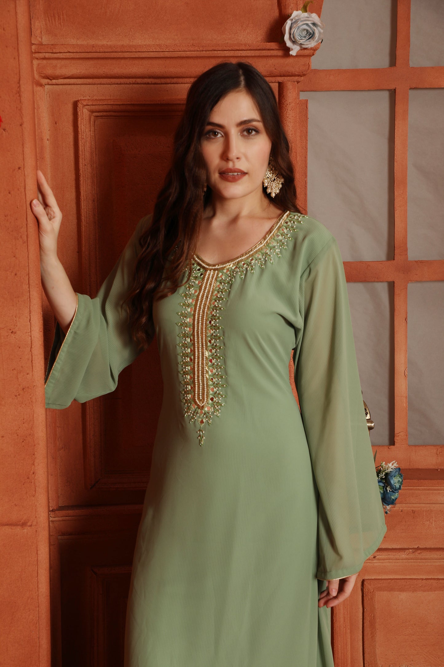 sage green embroidered dress Sage Green Dress - 3D Floral Midi Dress - Cute Embroidered Dress