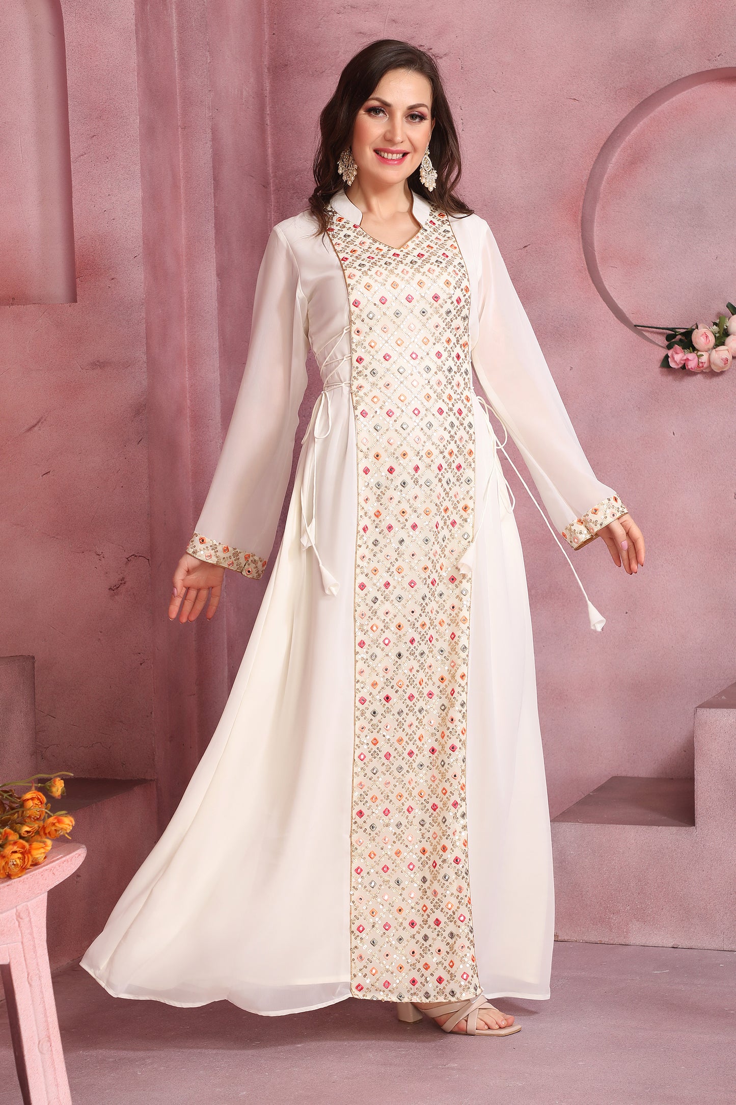Designer Jalabiya with Embrodiered Embellished Front Panel Maxim Creation Designer Jalabiya with Embrodiered Embellished Front Panel Maxim Creation