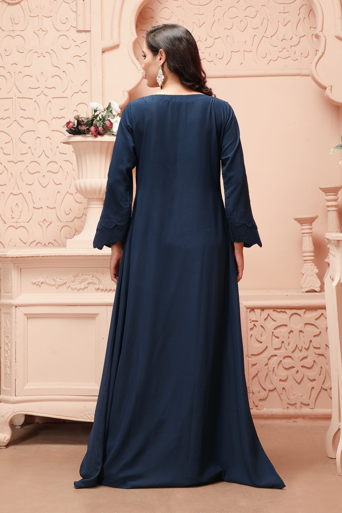 Navy Blue Designer Kaftan Gown with Heavy Embroidered Front Panel Maxim Creation Navy Blue Designer Kaftan Gown with Heavy Embroidered Front Panel Maxim Creation