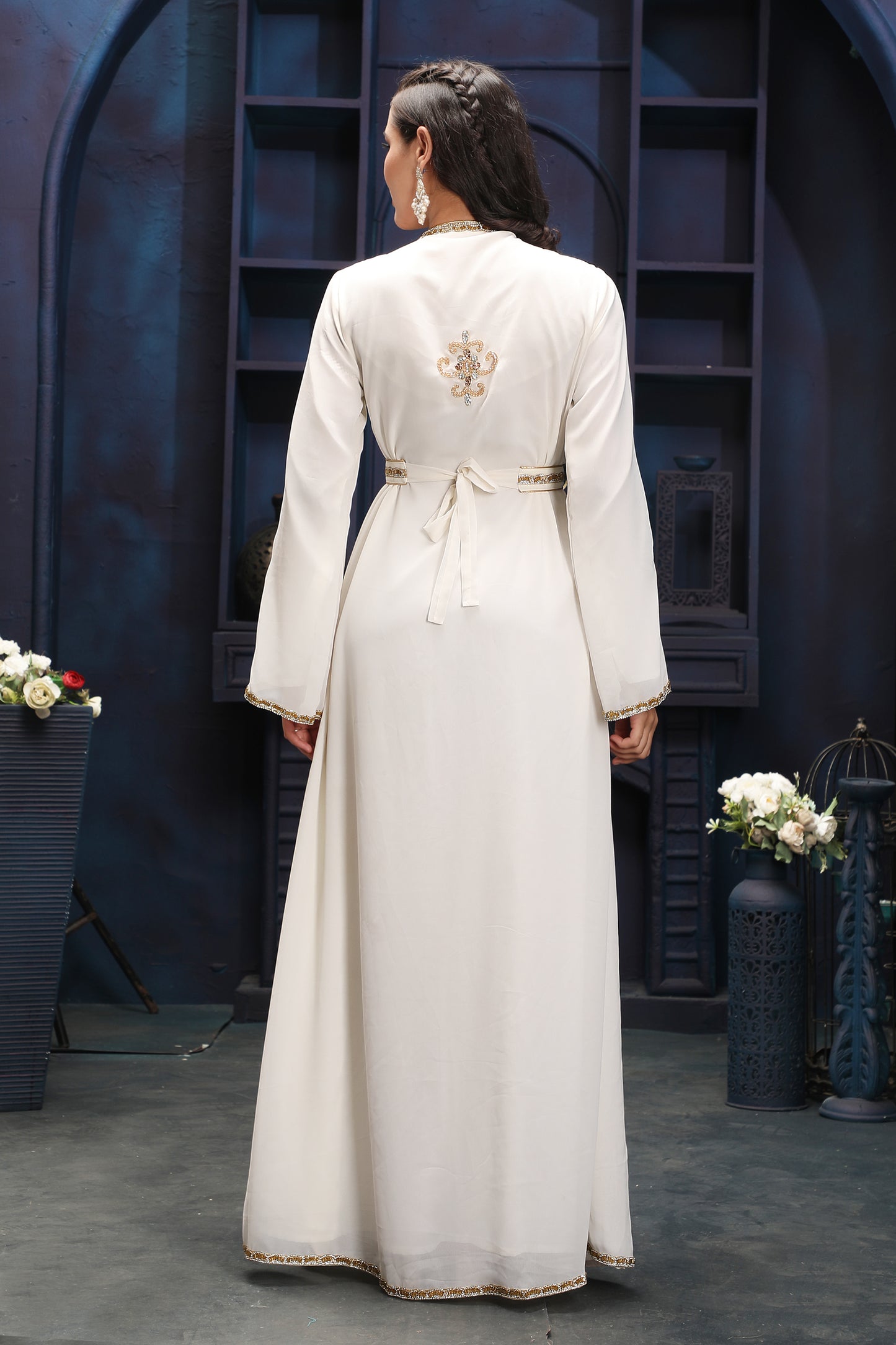 Modest Off-White Kaftan Dress with Premium Gold Embellishments Maxim Creation Modest Off-White Kaftan Dress with Premium Gold Embellishments Maxim Creation