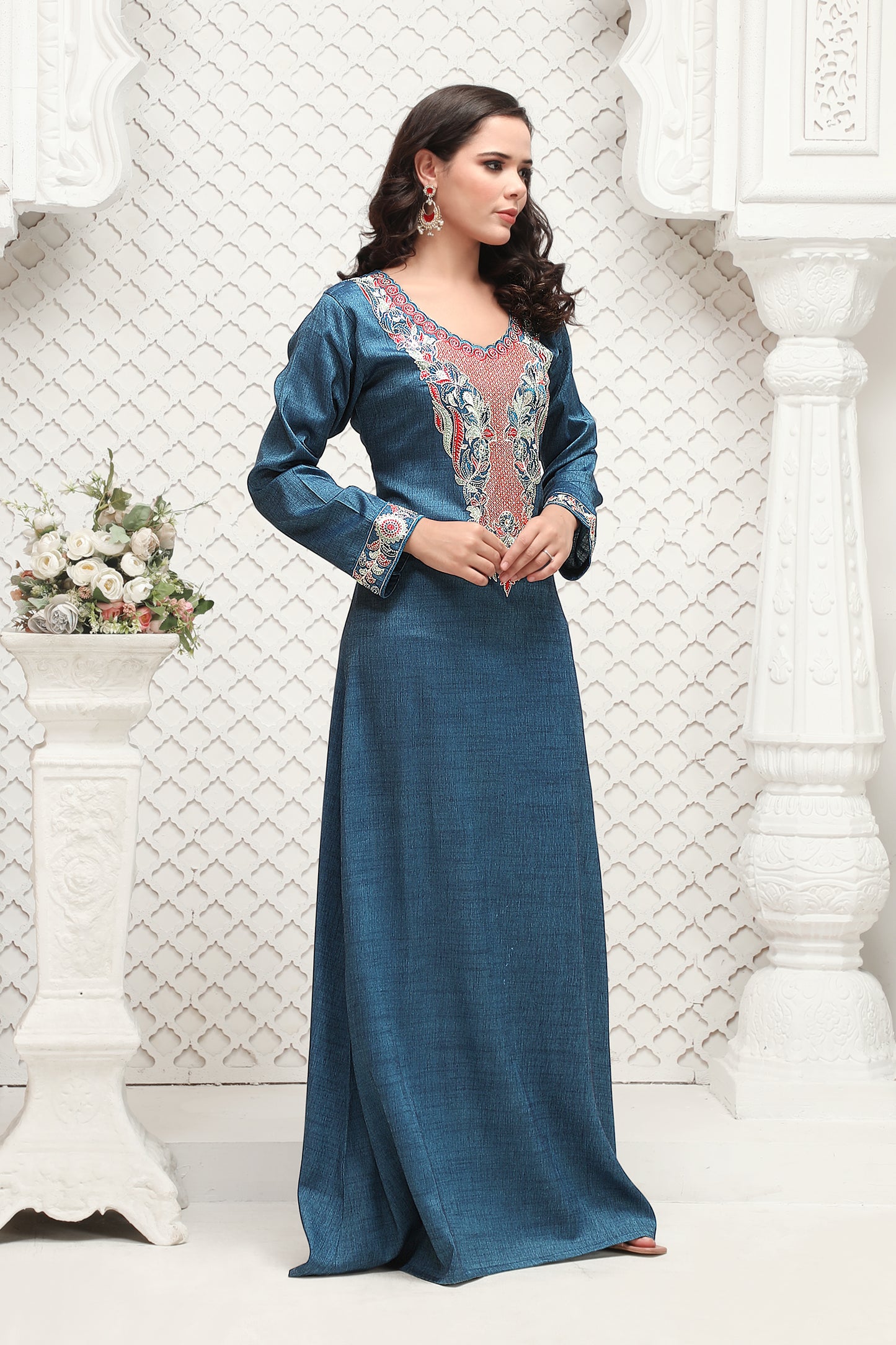 stone embroidered dress Stone Embroidered Luxury Long Dress SW-325