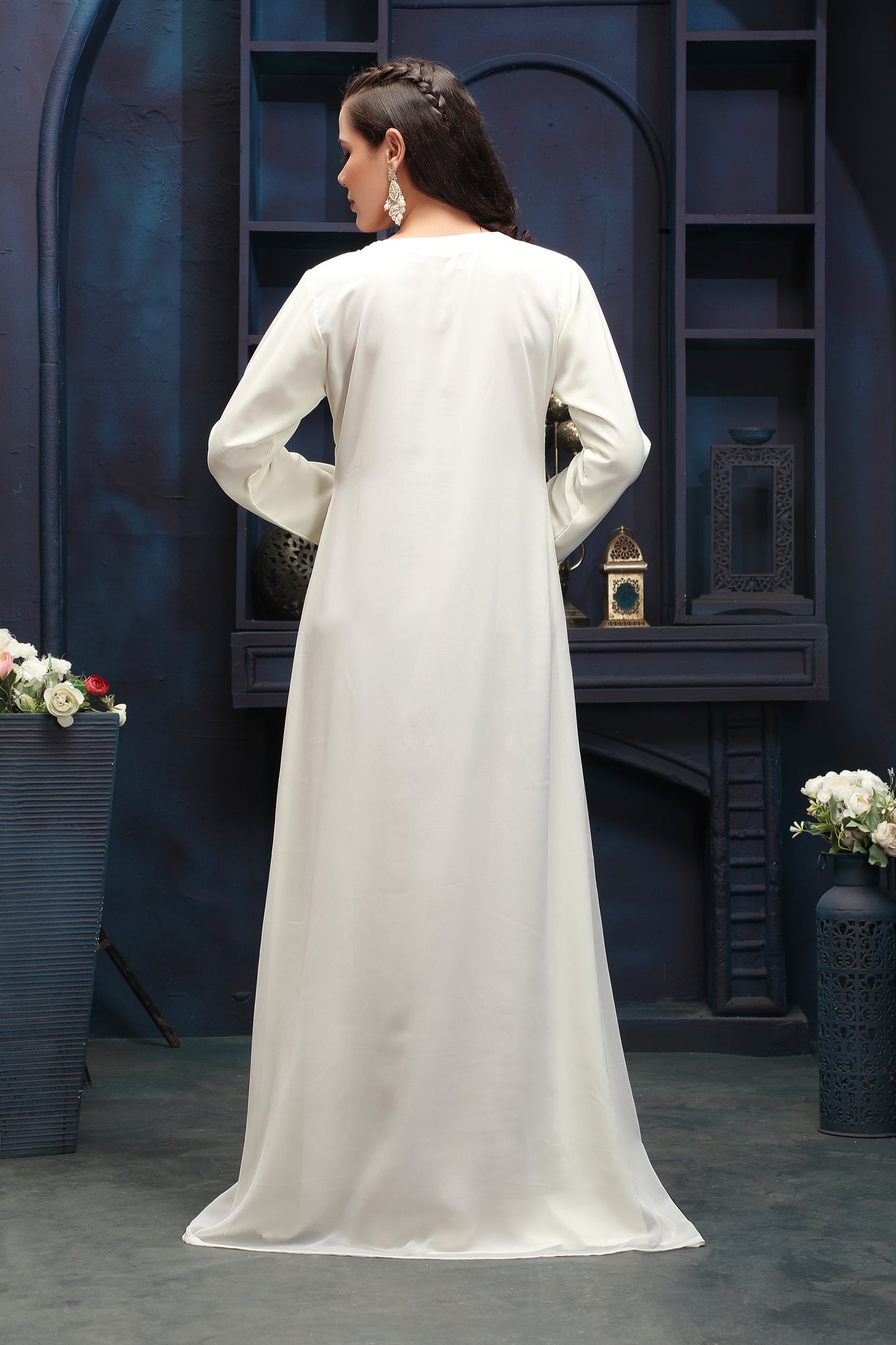 Designer Ivory Modest Dress with Hand Embroidery 3XL / 58 / No Scard Designer Ivory Modest Dress with Hand Embroidery 3XL / 58 / No Scard
