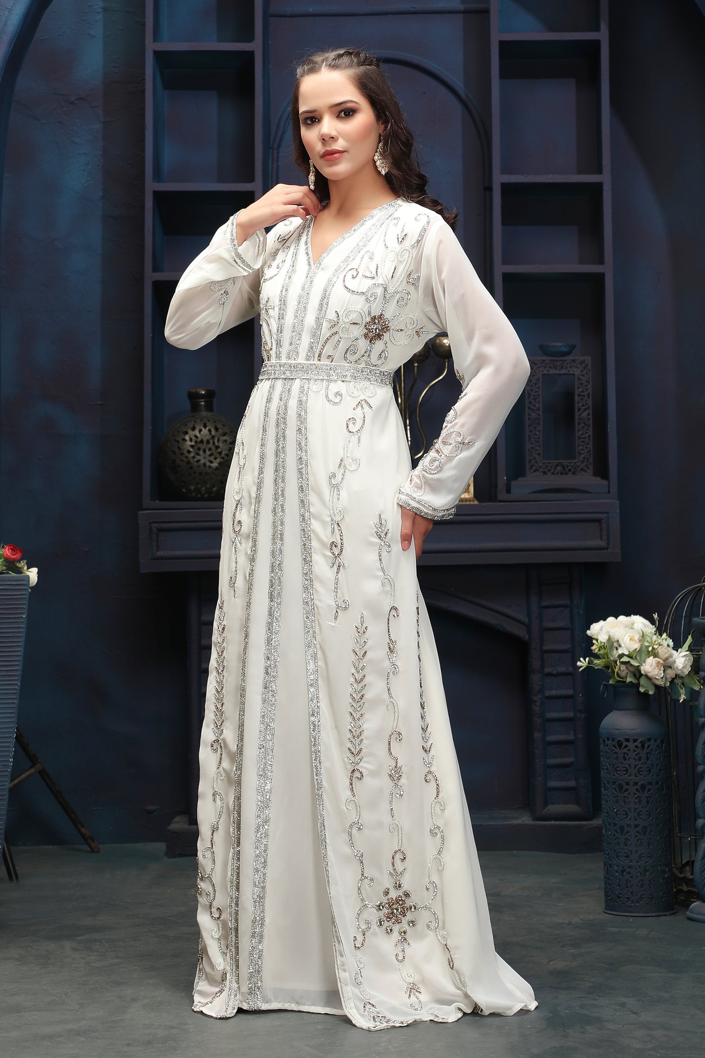 Designer Cream White Ethnic Gown with Premium Finish Maxim Creation Designer Cream White Ethnic Gown with Premium Finish Maxim Creation