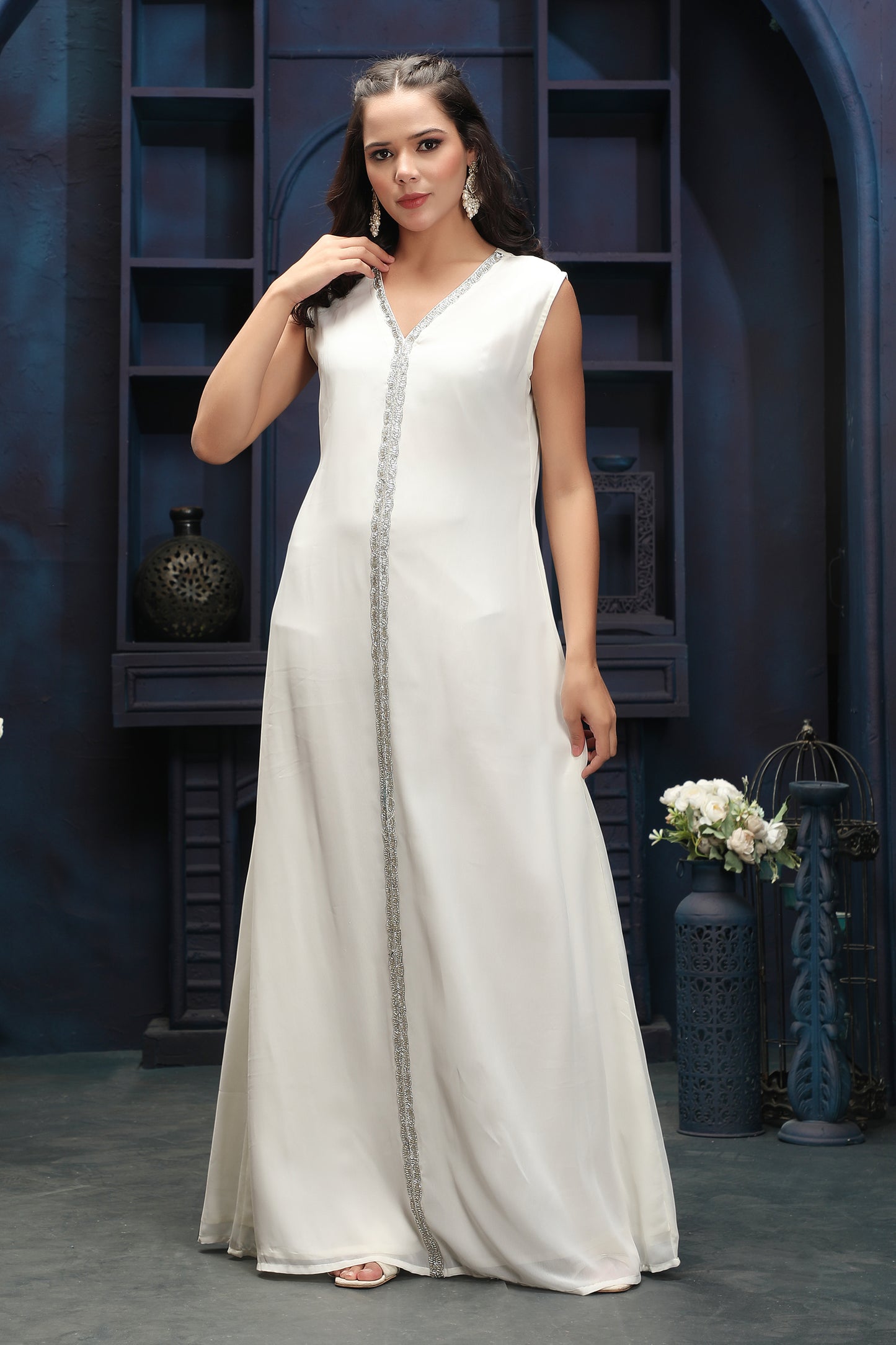 Designer Cream White Ethnic Gown with Premium Finish Maxim Creation Designer Cream White Ethnic Gown with Premium Finish Maxim Creation