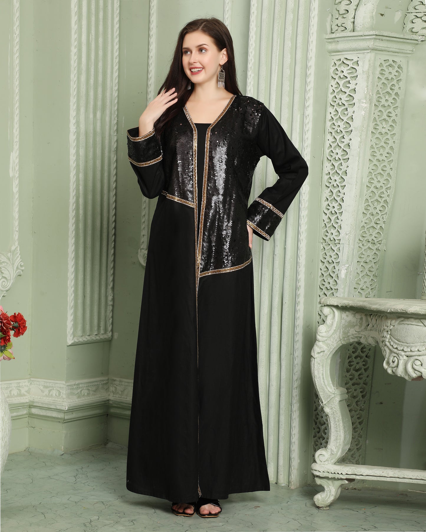 sequin kaftan dress Designer Sequin Style Black Kaftan With Cut Dana Work – Maxim Creation