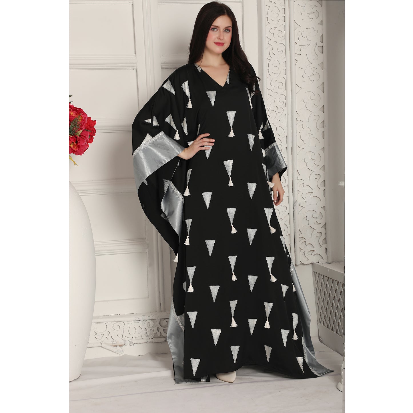 Flowy Kaftan Dress with Tassels & Silver print Maxim Creation Flowy Kaftan Dress with Tassels & Silver print Maxim Creation