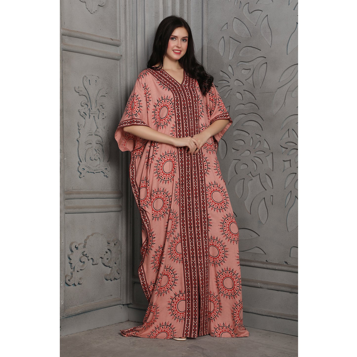 Rust Pink Kimono Style Arabic Kaftan Farasha 3XL / 54 Inches / Matching Embroidered Scarf (24 X 71 Inches) Rust Pink Kimono Style Arabic Kaftan Farasha 3XL / 54 Inches / Matching Embroidered Scarf (24 X 71 Inches)