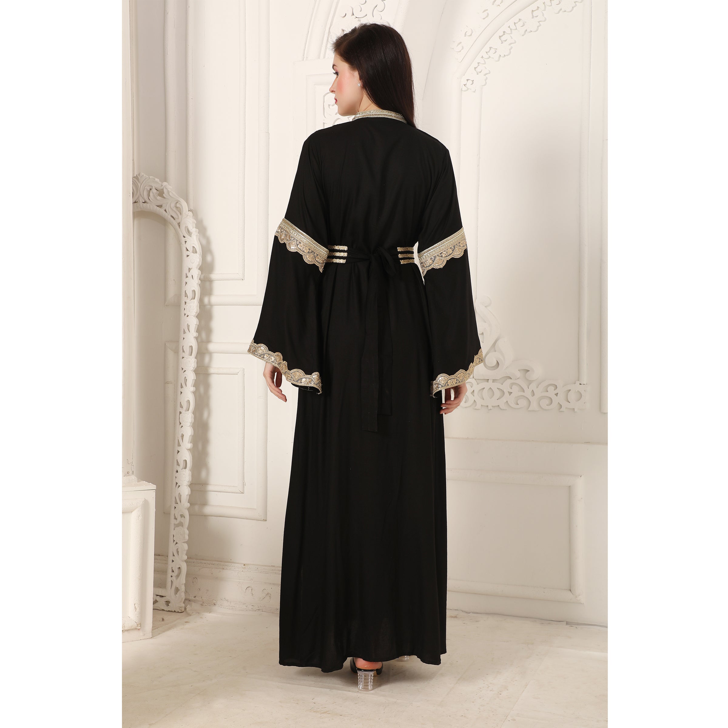 Designerwear Jalabiya Kaftan with Golden lacework – Maxim Creation