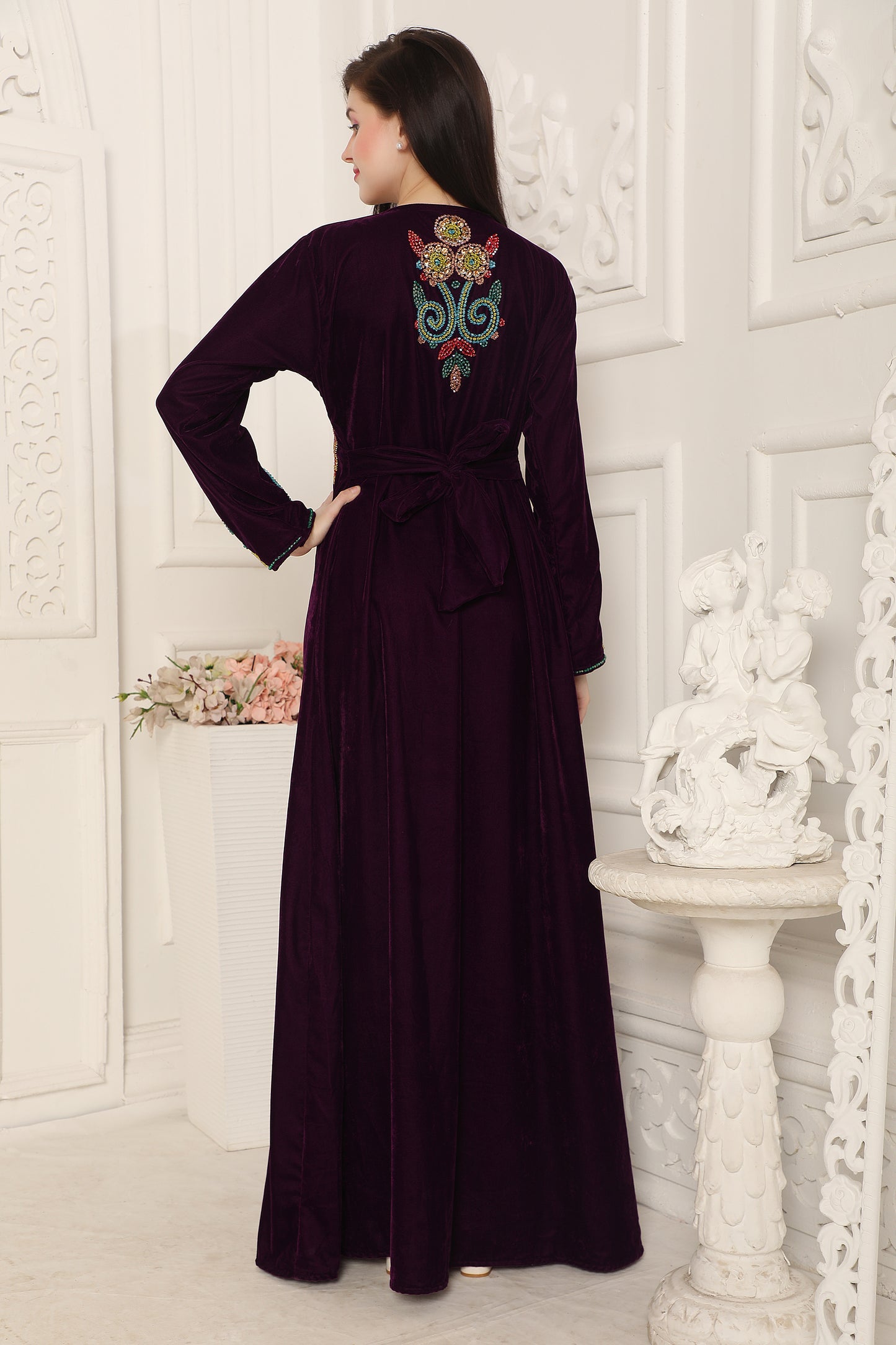 Designer Kaftan with Crystal & Beads Multicolor Embroidery – Maxim Creation