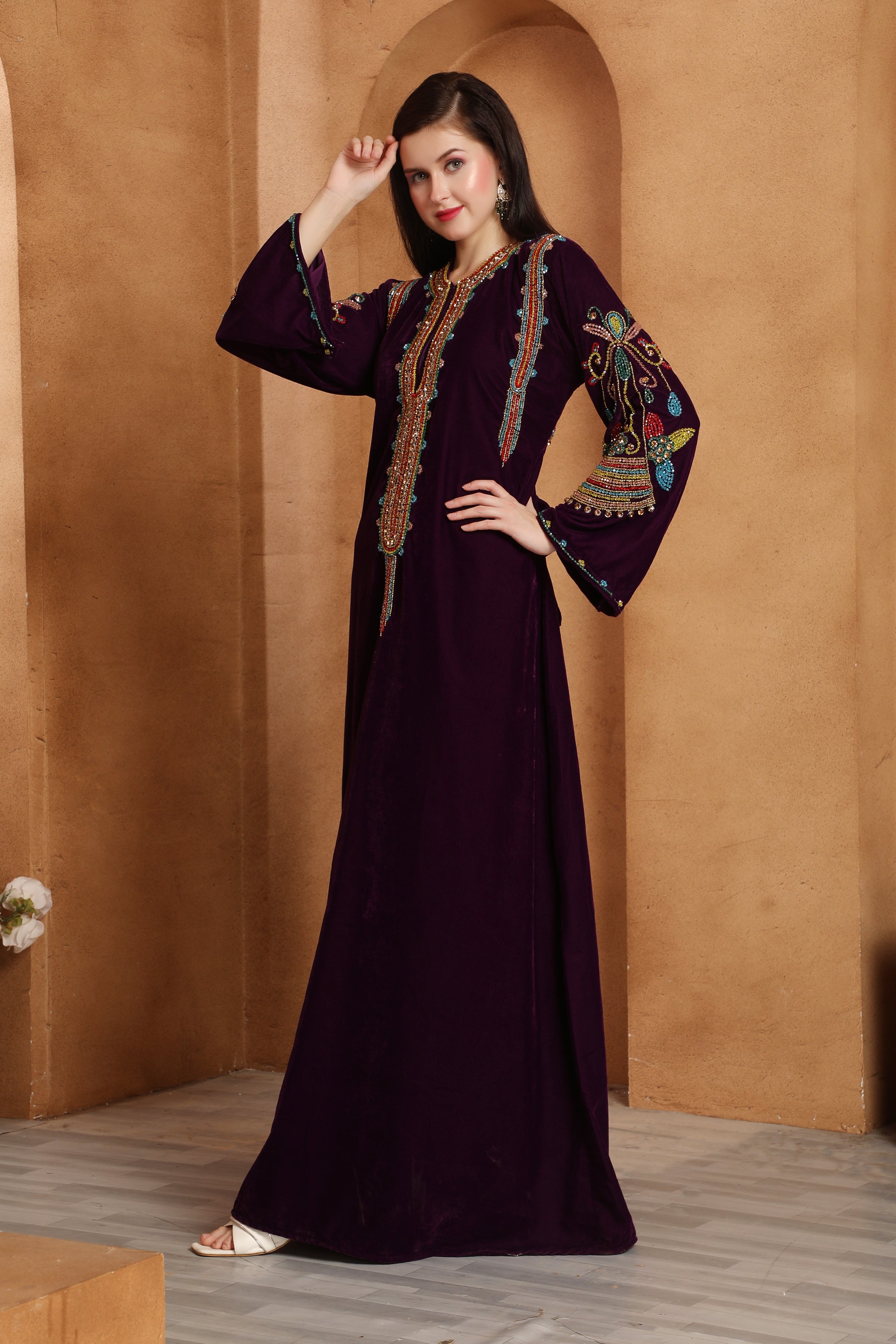 Leopard Print Kaftan Embroidery Handcrafted by Maxim Creation main image 1
