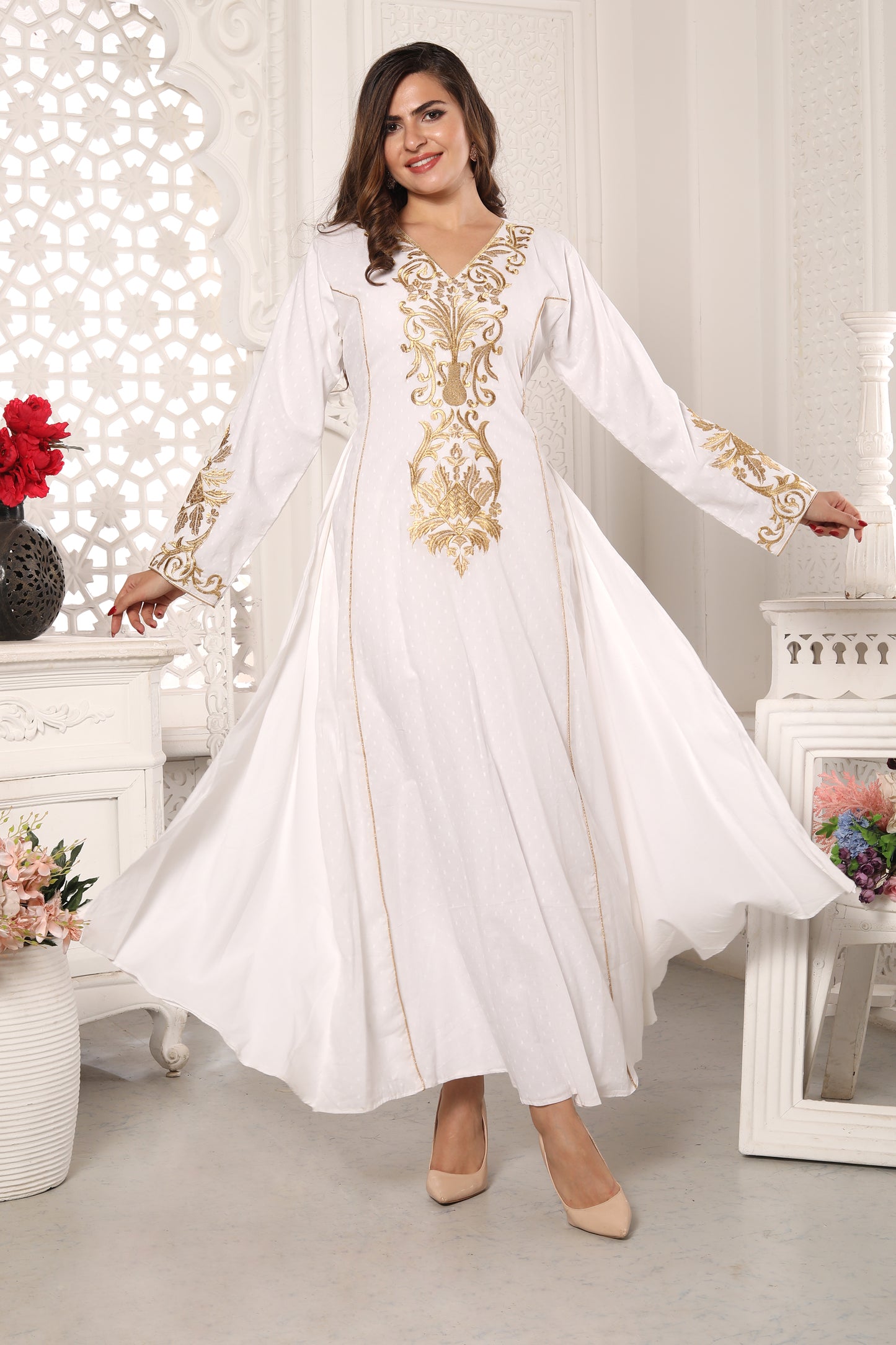 Designer Kaftan Rayon Maxi Dress with gold Threadwork embroidery Maxim Creation Designer Kaftan Rayon Maxi Dress with gold Threadwork embroidery Maxim Creation