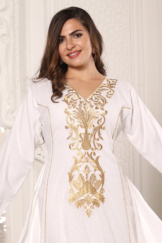 Designer Kaftan Rayon Maxi Dress with gold Threadwork embroidery