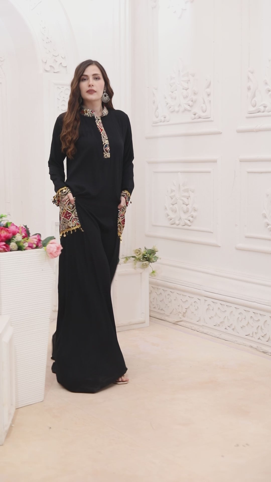 Tribal Embroidered Black Dress with Tassels – Maxim Creation