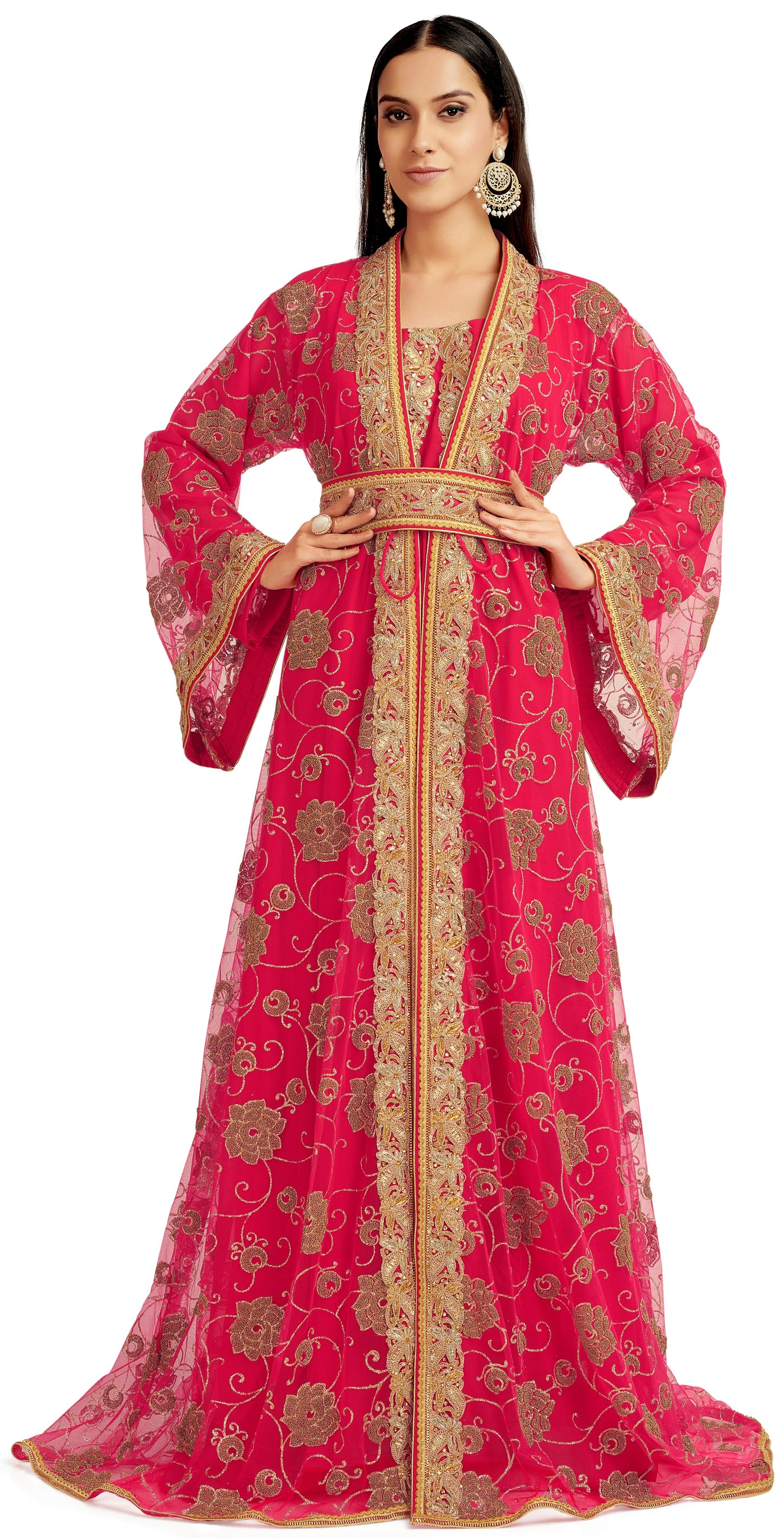 red henna dress Luxury Red Velvet Front Slit Henna Gown With Gold Glitter