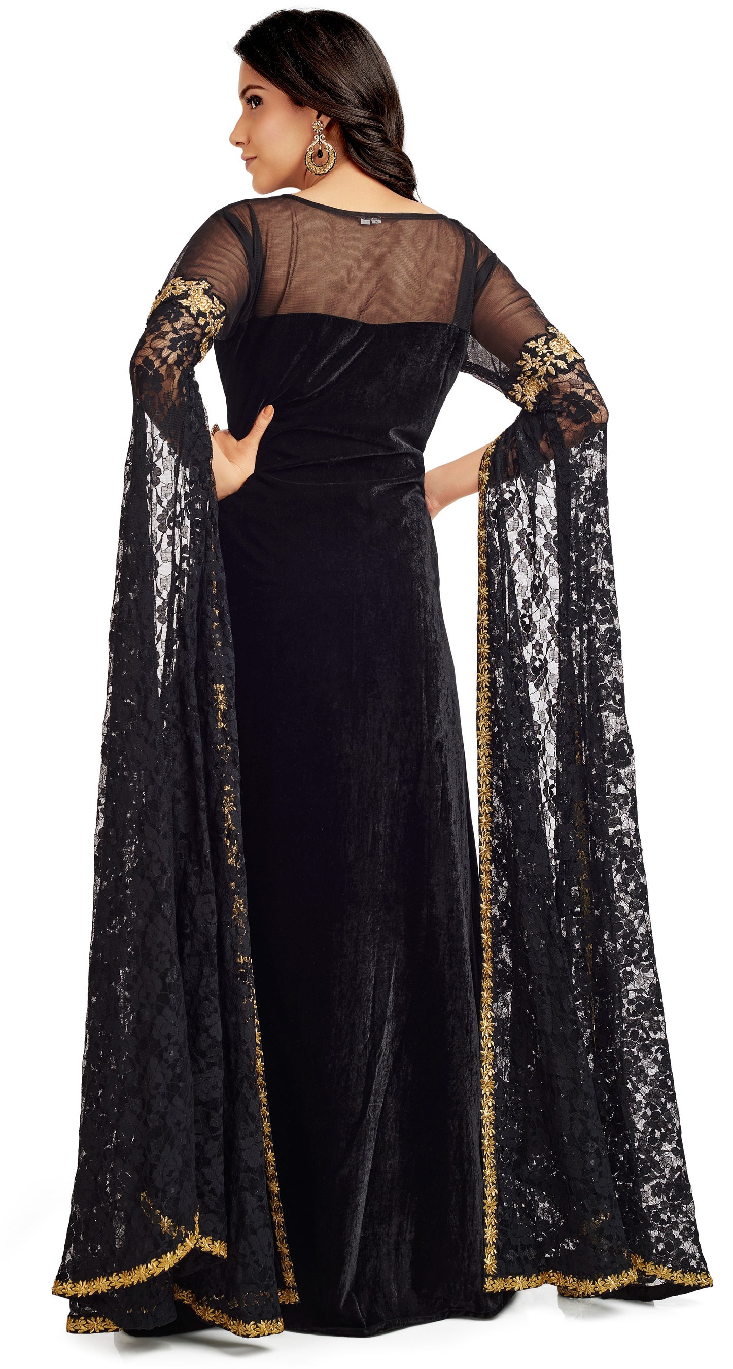 Charger l&amp;#39;image dans la galerie, Black Velvet Party Gown with Long Sleeve - Maxim Creation
