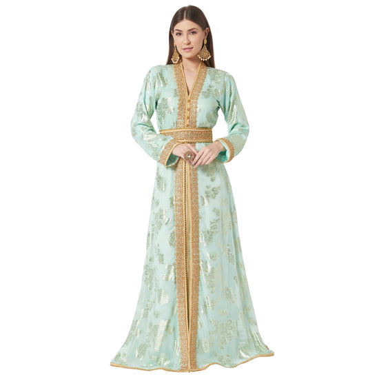 Load image into Gallery viewer, Designer Jellebiya Arabian Party Dress Khaleeji Thobe in Brasso Fabric - Maxim Creation
