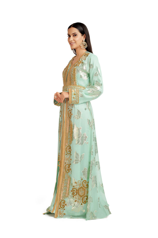 Moroccan Caftan Crystal Hand Work on Embroidered Fabric - Maxim Creation