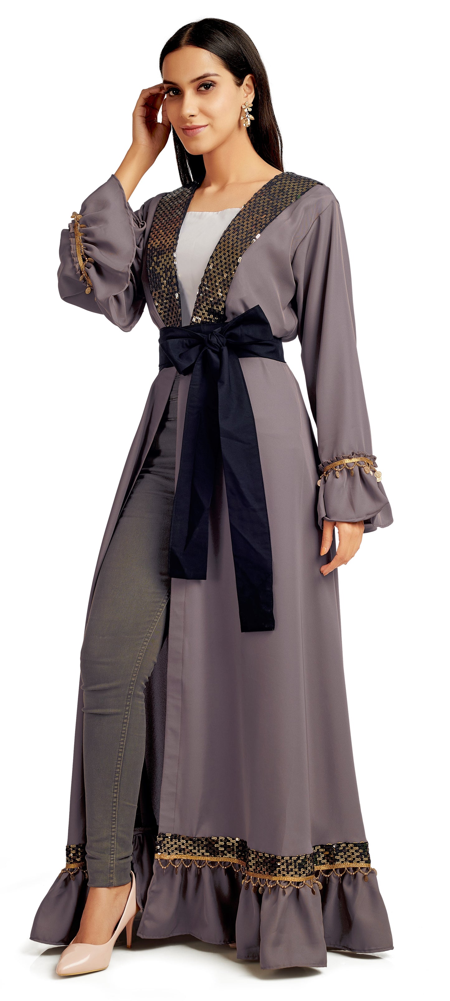 Load image into Gallery viewer, Designer Cardigan &amp;amp; Belt with Chic Embroidery Lace - Maxim Creation
