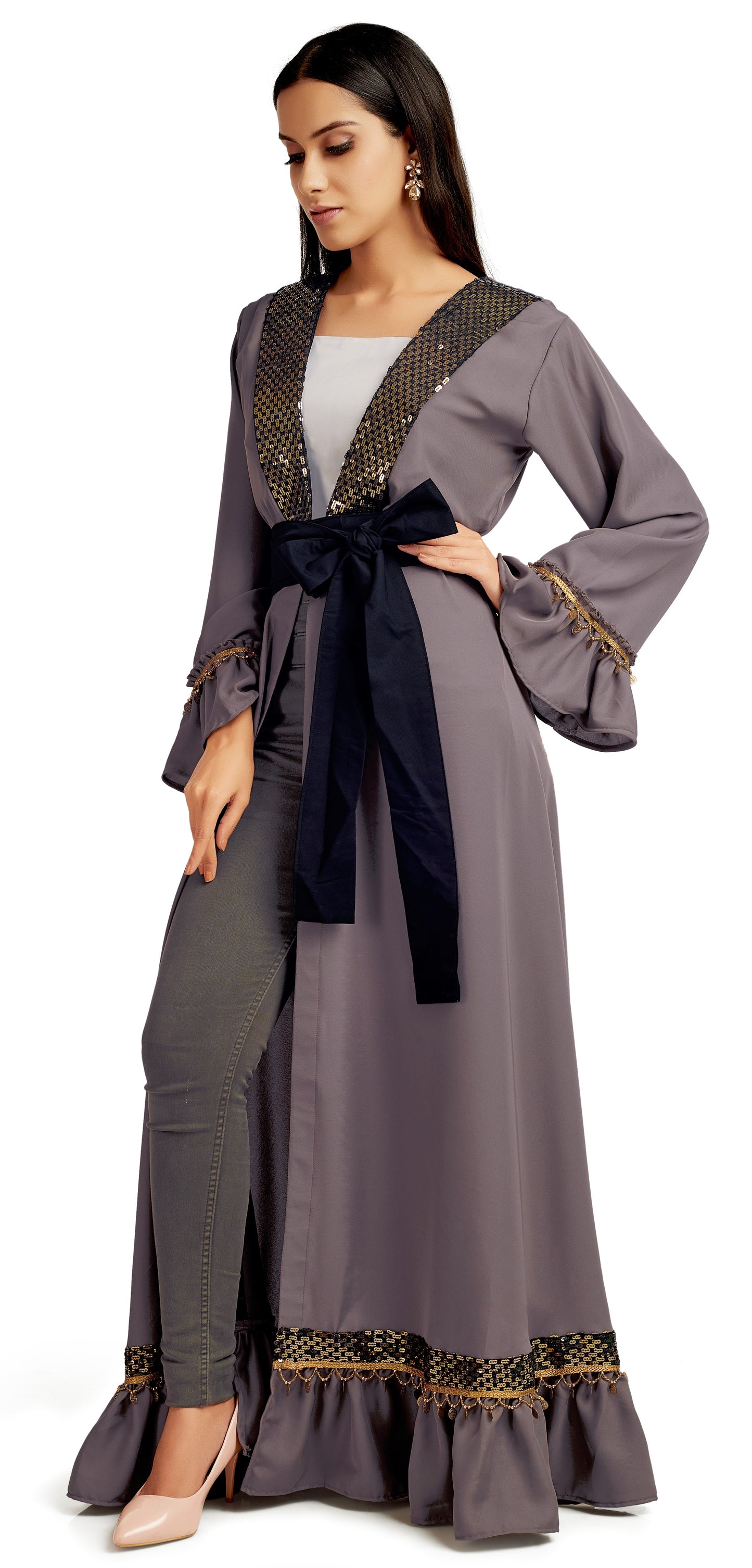 Load image into Gallery viewer, Designer Cardigan &amp;amp; Belt with Chic Embroidery Lace - Maxim Creation

