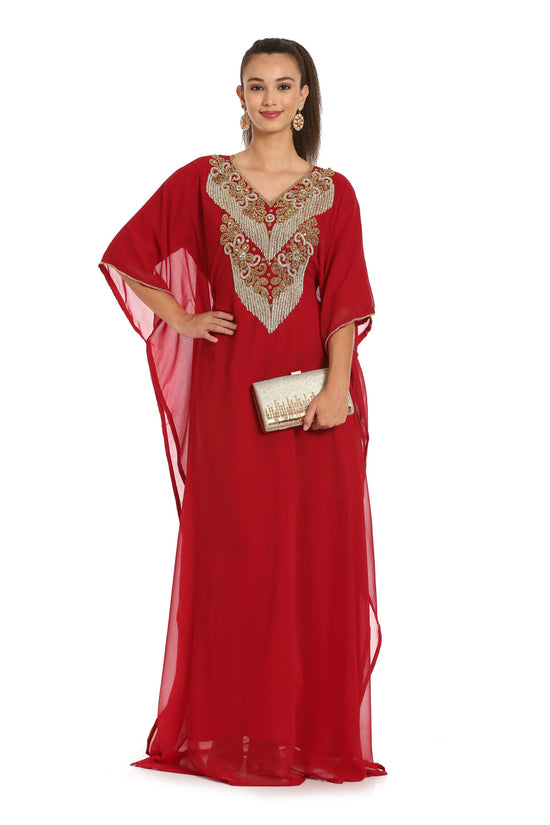 Hand Embroidery Kaftan in Red Georgette by Maxim Creation - Maxim Creation
