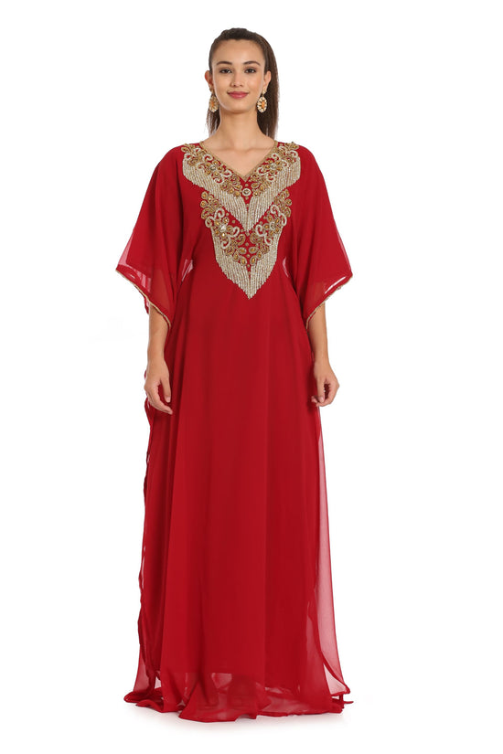 Charger l&amp;#39;image dans la galerie, Hand Embroidery Kaftan in Red Georgette by Maxim Creation - Maxim Creation
