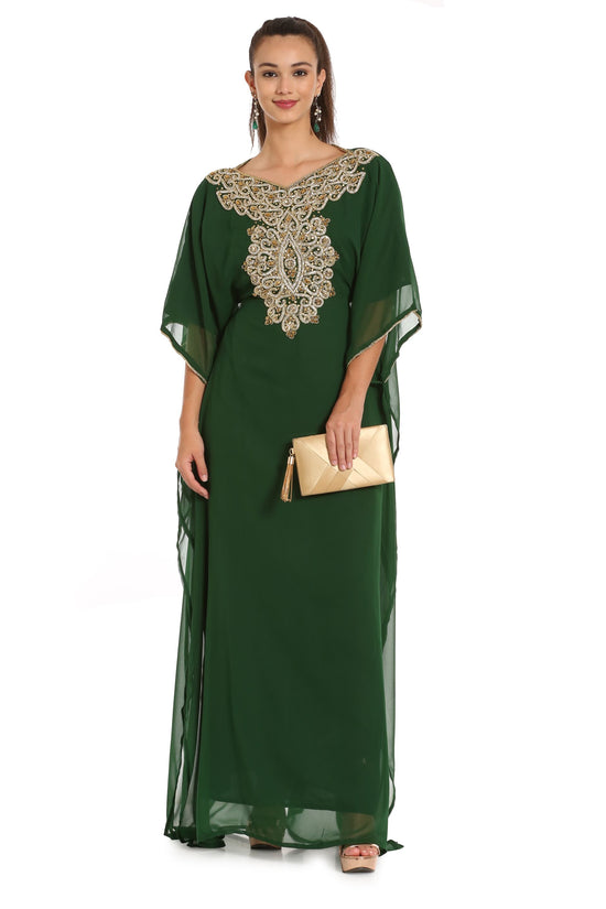 Load image into Gallery viewer, Embroidery Kaftan in Green by Maxim Creation - Maxim Creation
