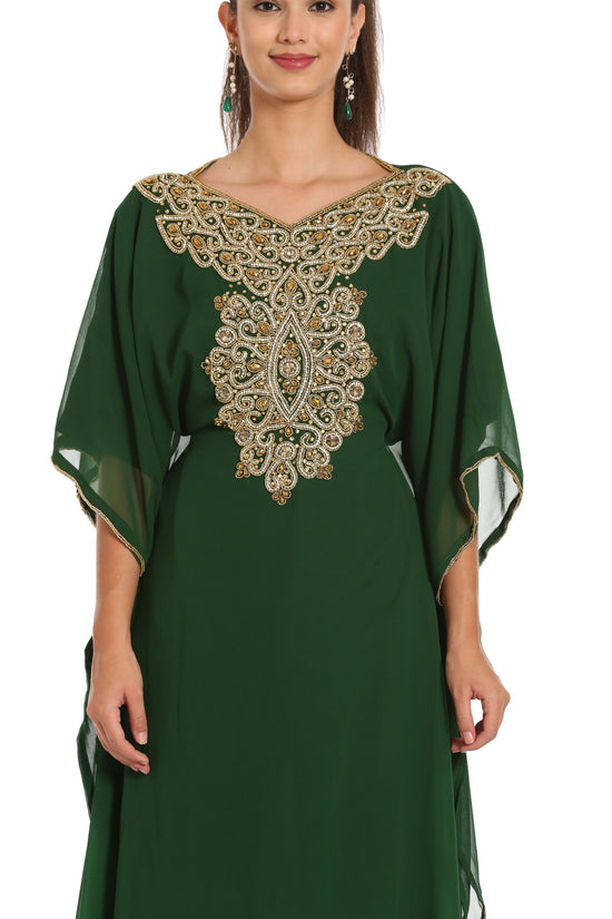 Load image into Gallery viewer, Embroidery Kaftan in Green by Maxim Creation - Maxim Creation
