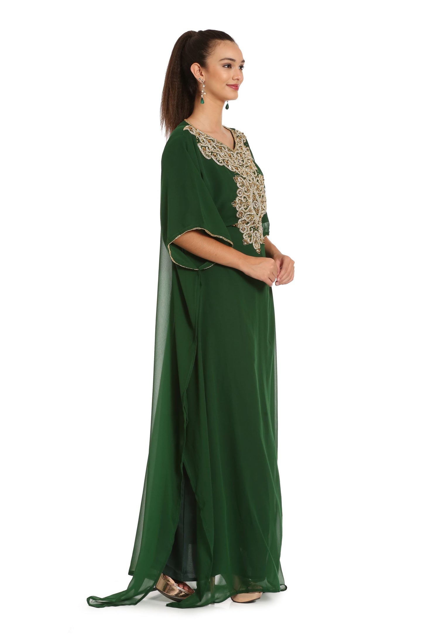 Charger l&amp;#39;image dans la galerie, Embroidery Kaftan in Green by Maxim Creation - Maxim Creation
