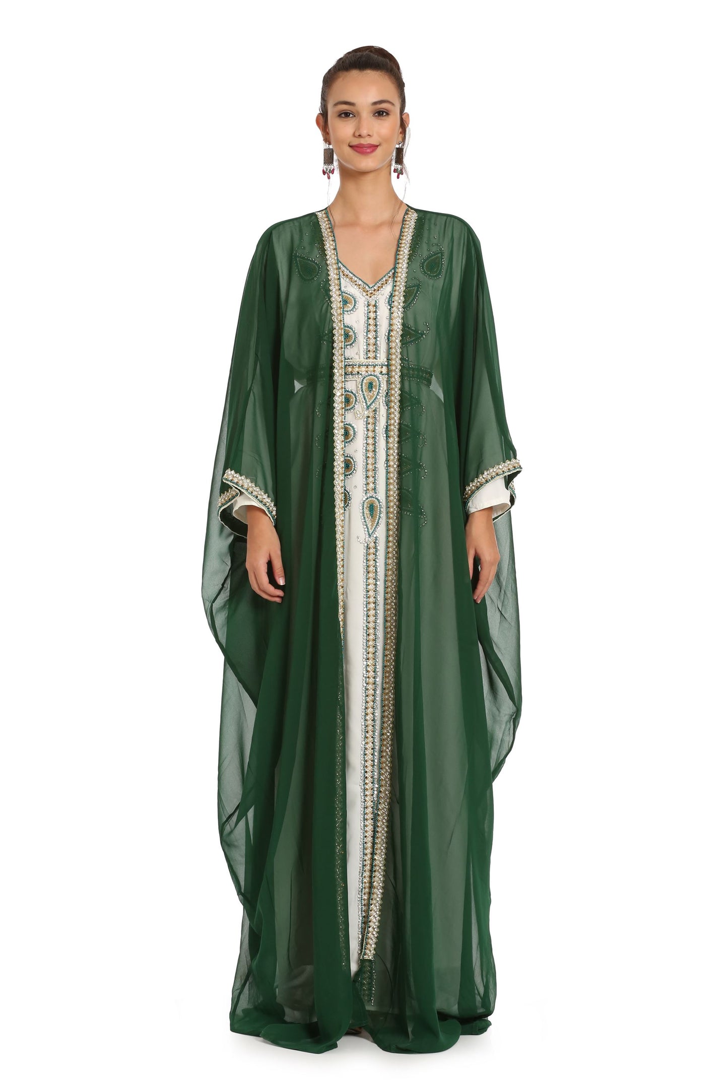 Dubai Farasha Tea Party Jellebiya in Green by Maxim Creation Dubai Farasha Tea Party Jellebiya in Green by Maxim Creation